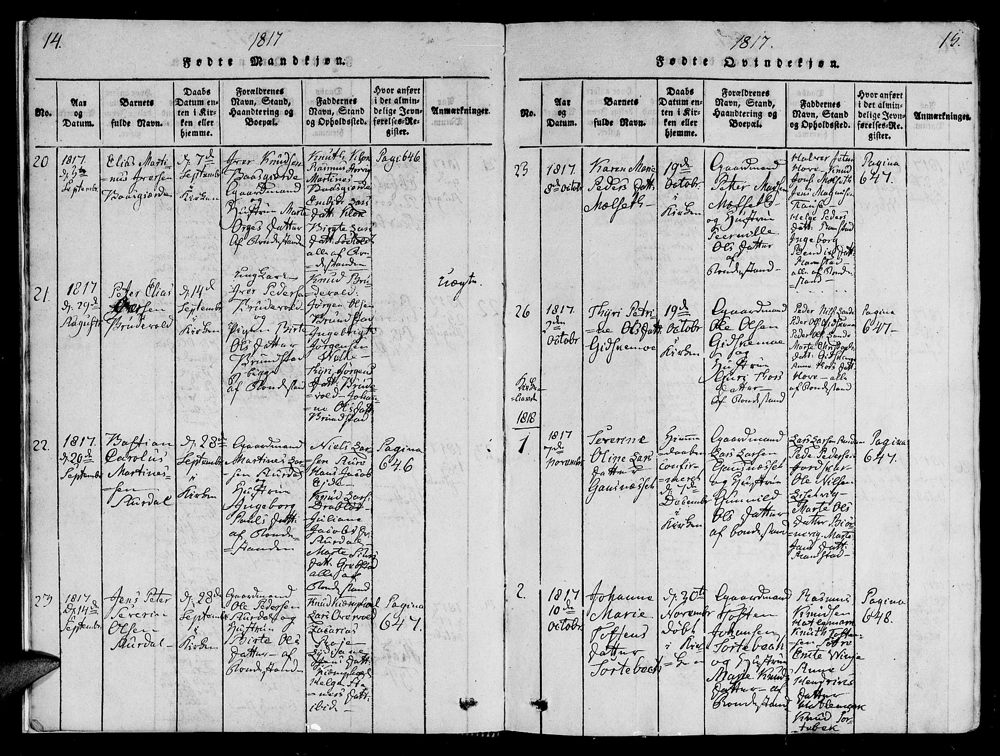 Ministerialprotokoller, klokkerbøker og fødselsregistre - Møre og Romsdal, SAT/A-1454/522/L0310: Parish register (official) no. 522A05, 1816-1832, p. 14-15