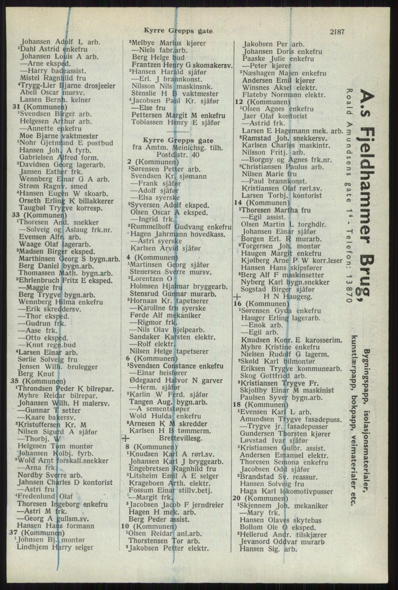 Kristiania/Oslo adressebok, PUBL/-, 1941, p. 2187