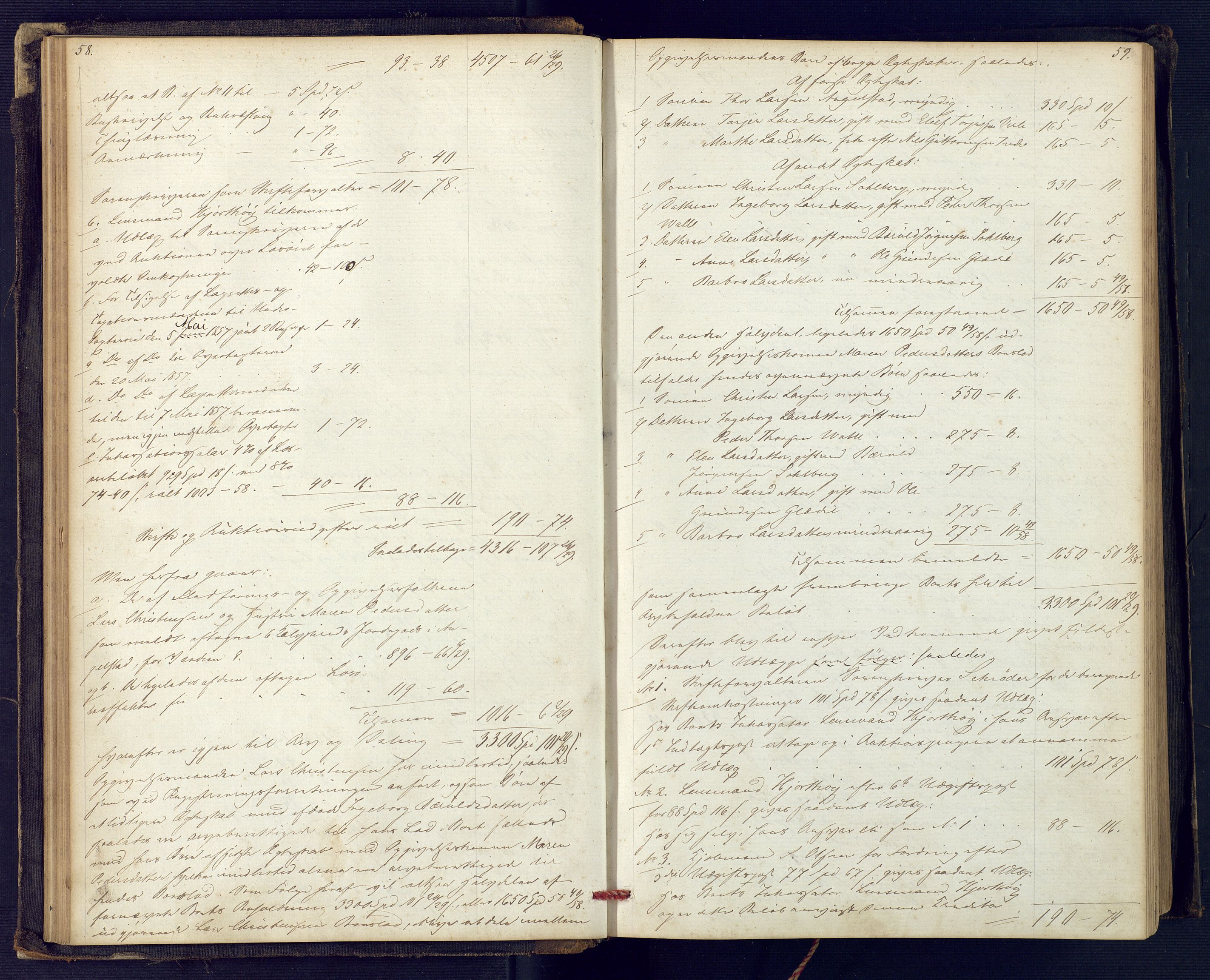 Holt sorenskriveri, SAK/1221-0002/H/Hc/L0029: Skifteutlodningsprotokoll nr. 4 med løst register, 1857-1862, p. 58-59