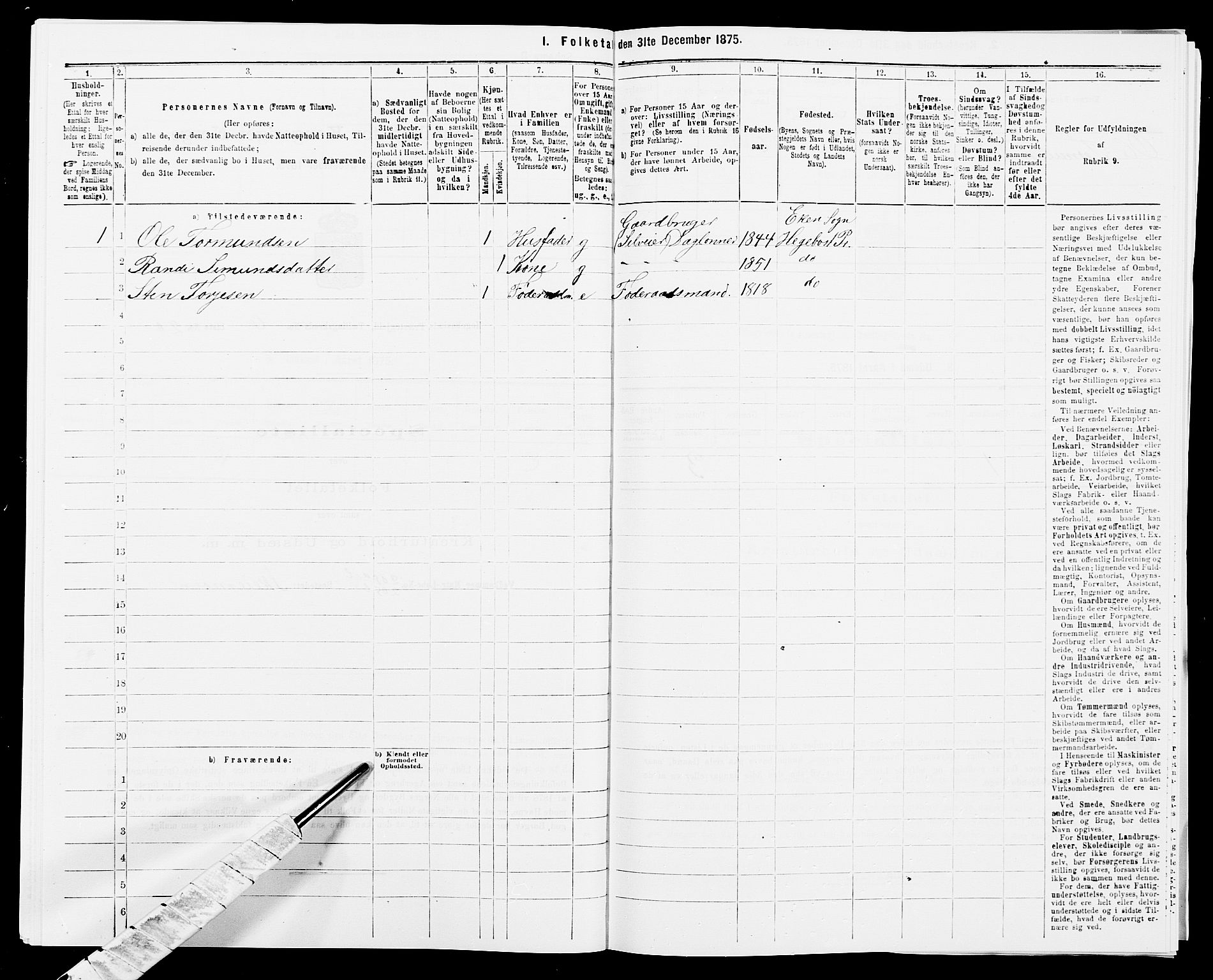 SAK, 1875 census for 1034P Hægebostad, 1875, p. 618