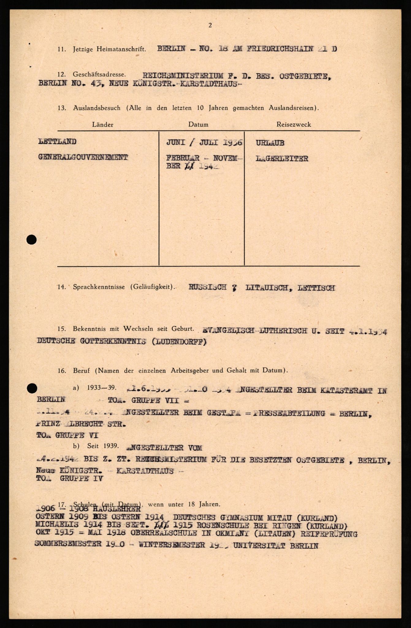 Forsvaret, Forsvarets overkommando II, AV/RA-RAFA-3915/D/Db/L0025: CI Questionaires. Tyske okkupasjonsstyrker i Norge. Tyskere., 1945-1946, p. 273