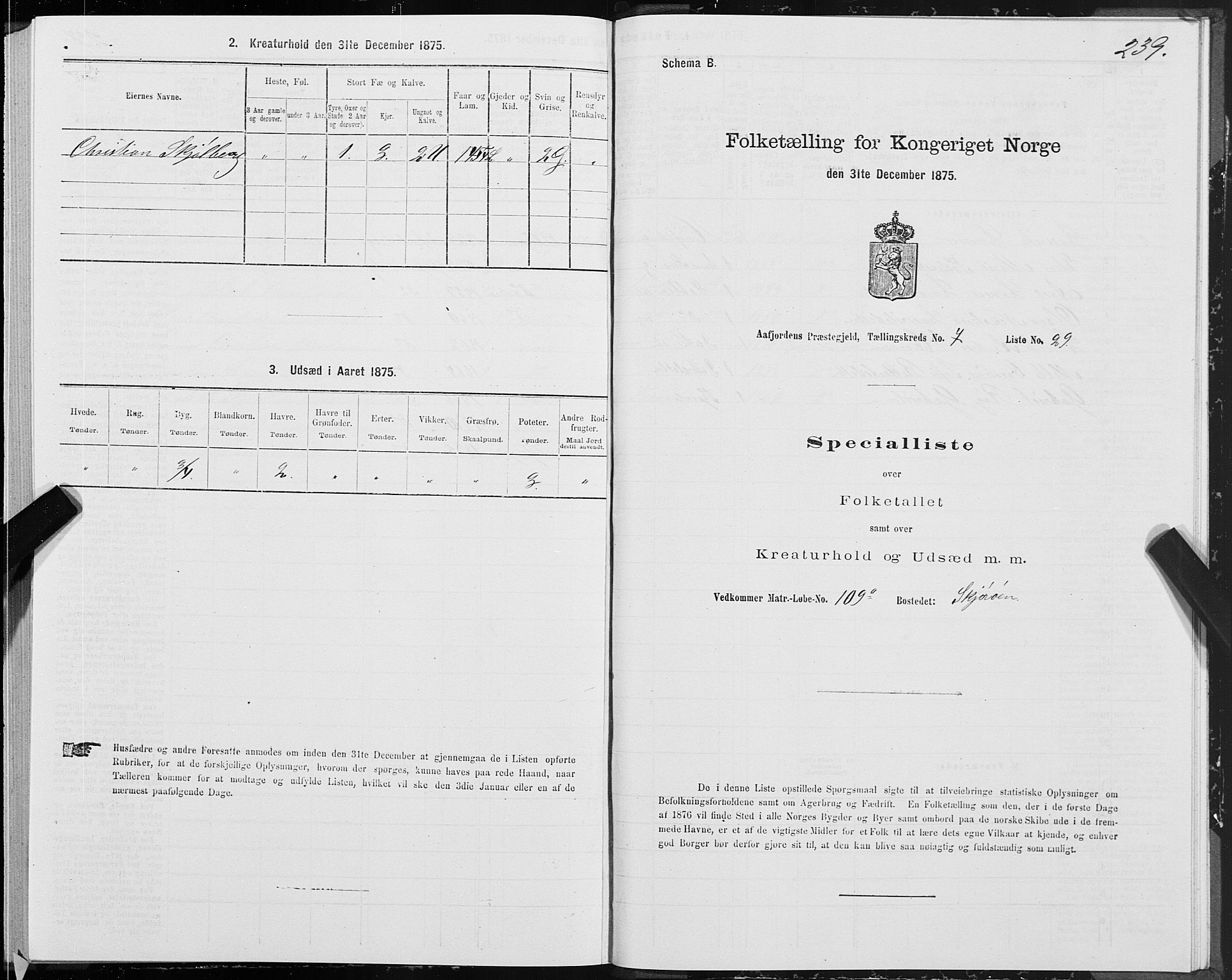 SAT, 1875 census for 1630P Aafjorden, 1875, p. 3239