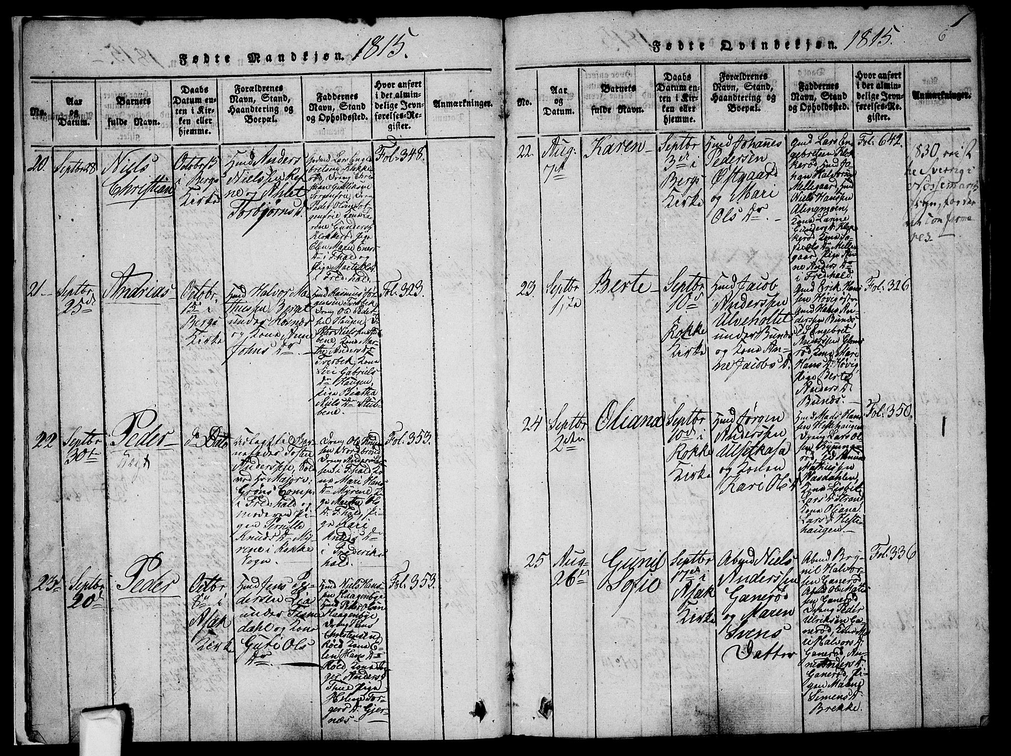 Berg prestekontor Kirkebøker, SAO/A-10902/F/Fa/L0002: Parish register (official) no. I 2, 1815-1831, p. 6
