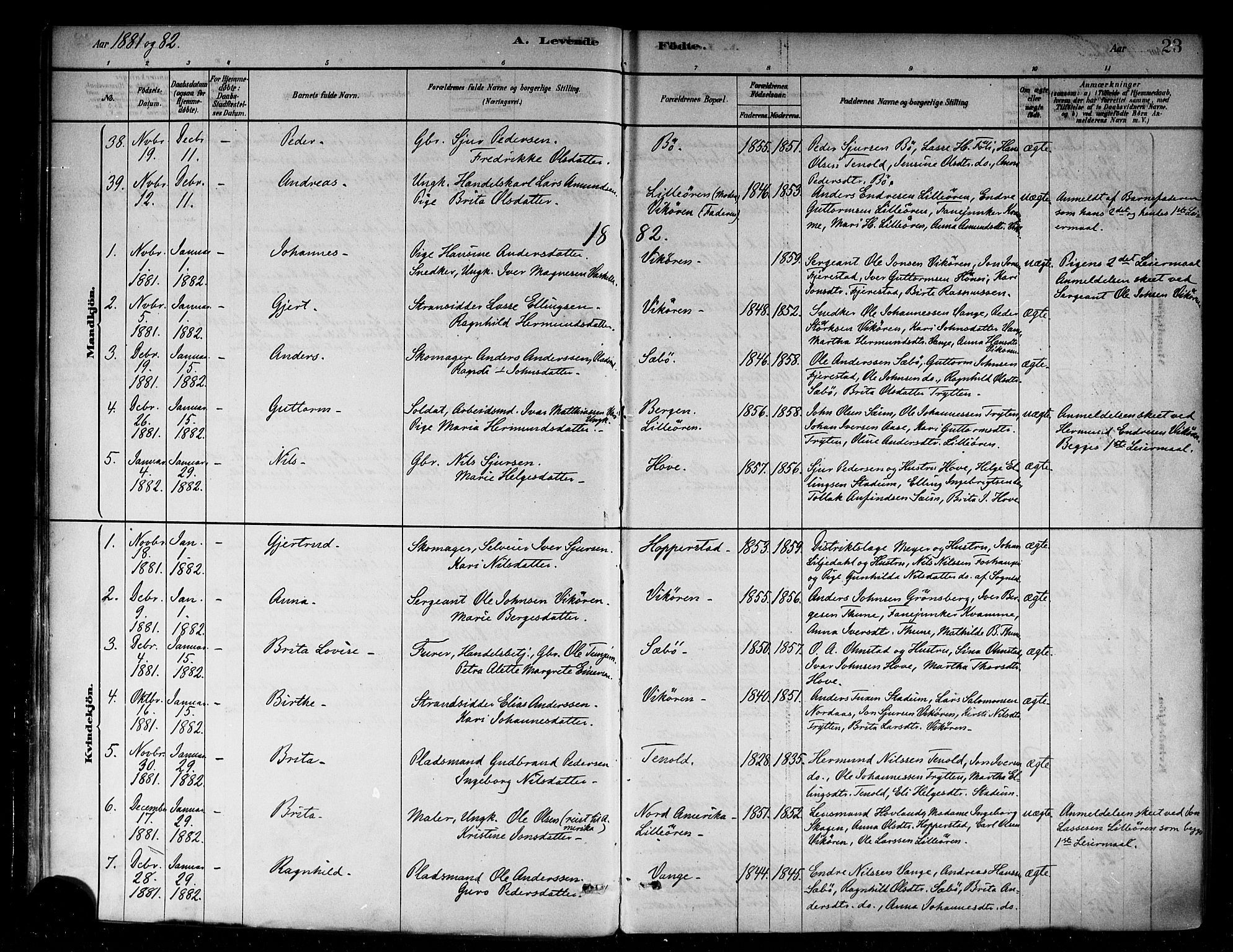 Vik sokneprestembete, SAB/A-81501: Parish register (official) no. B 1, 1878-1890, p. 23