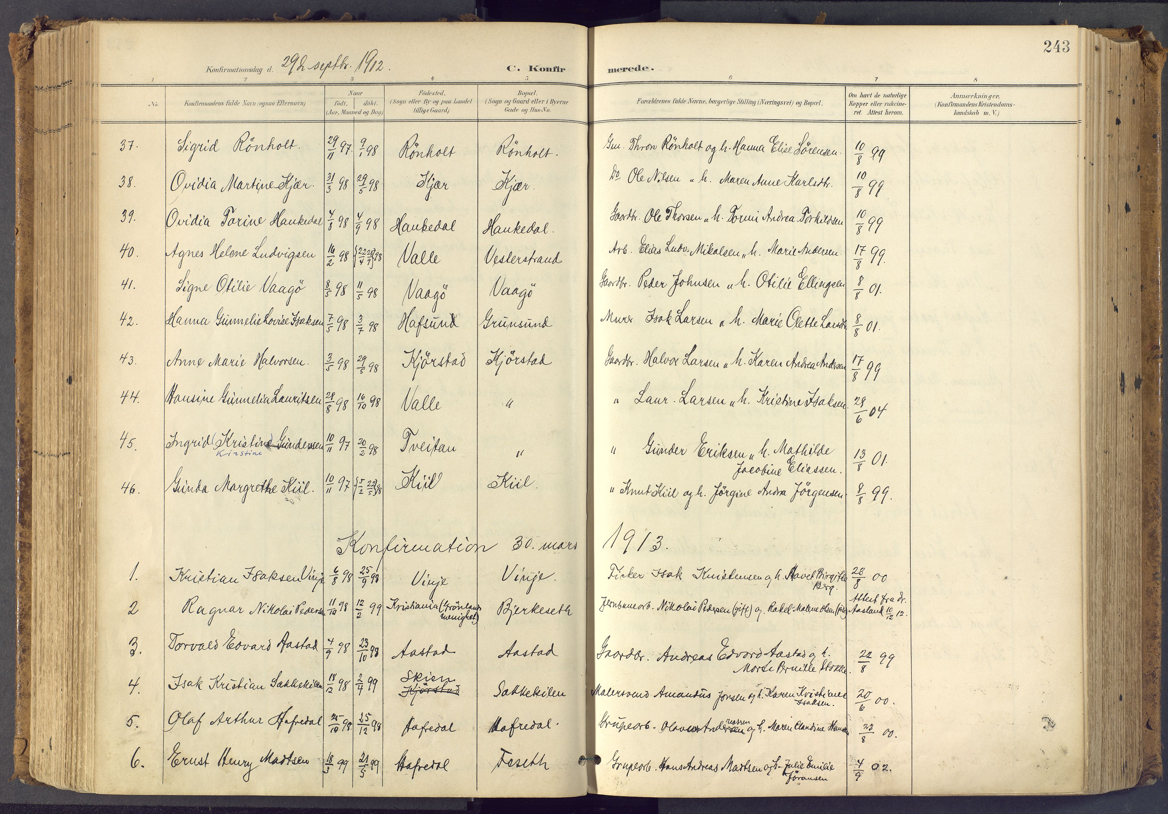 Bamble kirkebøker, SAKO/A-253/F/Fa/L0009: Parish register (official) no. I 9, 1901-1917, p. 243