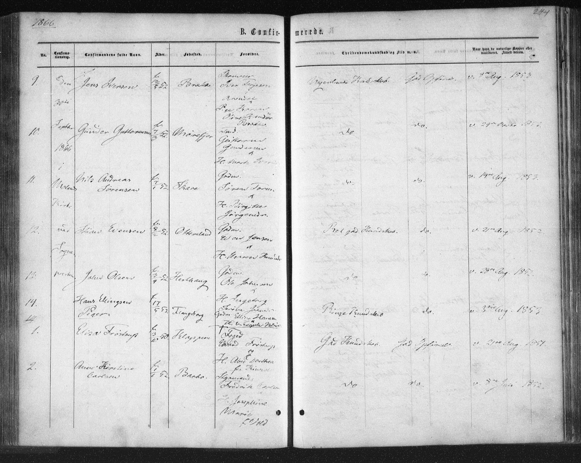 Tromøy sokneprestkontor, AV/SAK-1111-0041/F/Fa/L0007: Parish register (official) no. A 7, 1864-1869, p. 244