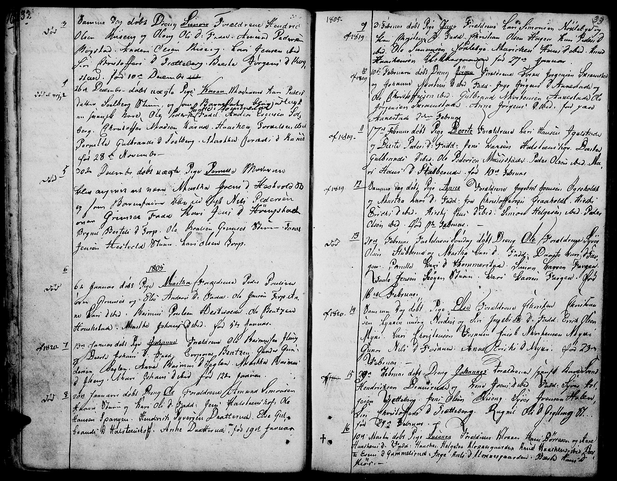 Løten prestekontor, AV/SAH-PREST-022/K/Ka/L0004: Parish register (official) no. 4, 1801-1814, p. 32-33