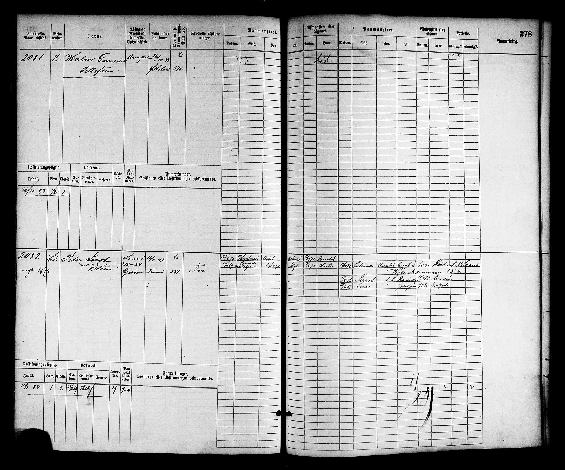 Arendal mønstringskrets, AV/SAK-2031-0012/F/Fb/L0012: Hovedrulle nr 1529-2290, S-10, 1868-1885, p. 288