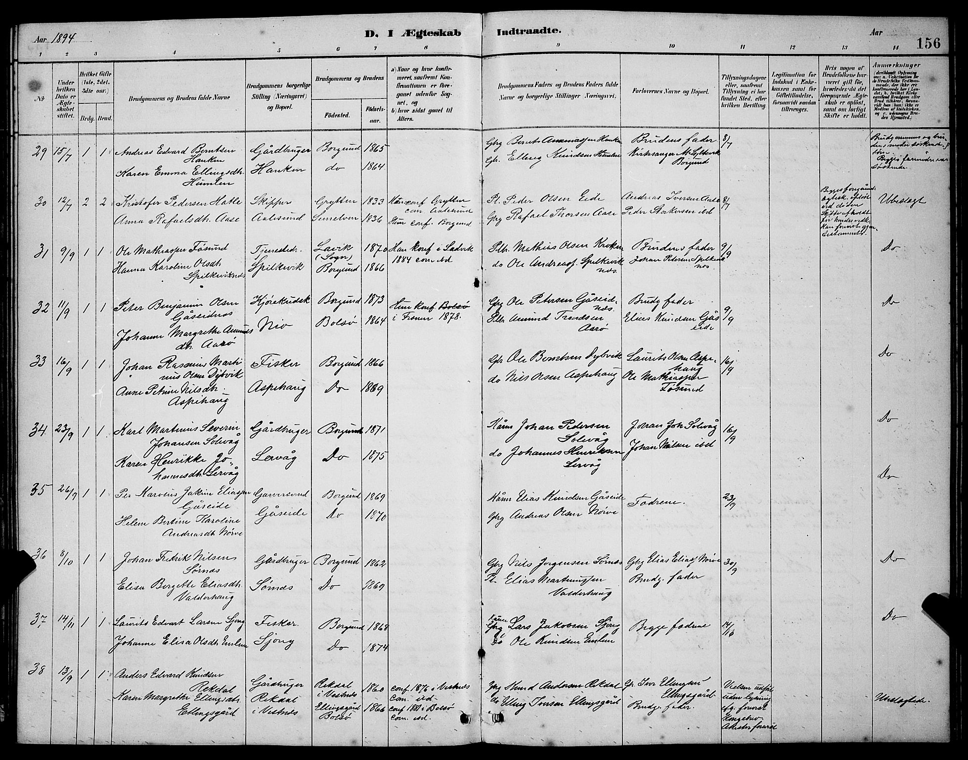 Ministerialprotokoller, klokkerbøker og fødselsregistre - Møre og Romsdal, AV/SAT-A-1454/528/L0430: Parish register (copy) no. 528C11, 1884-1899, p. 156