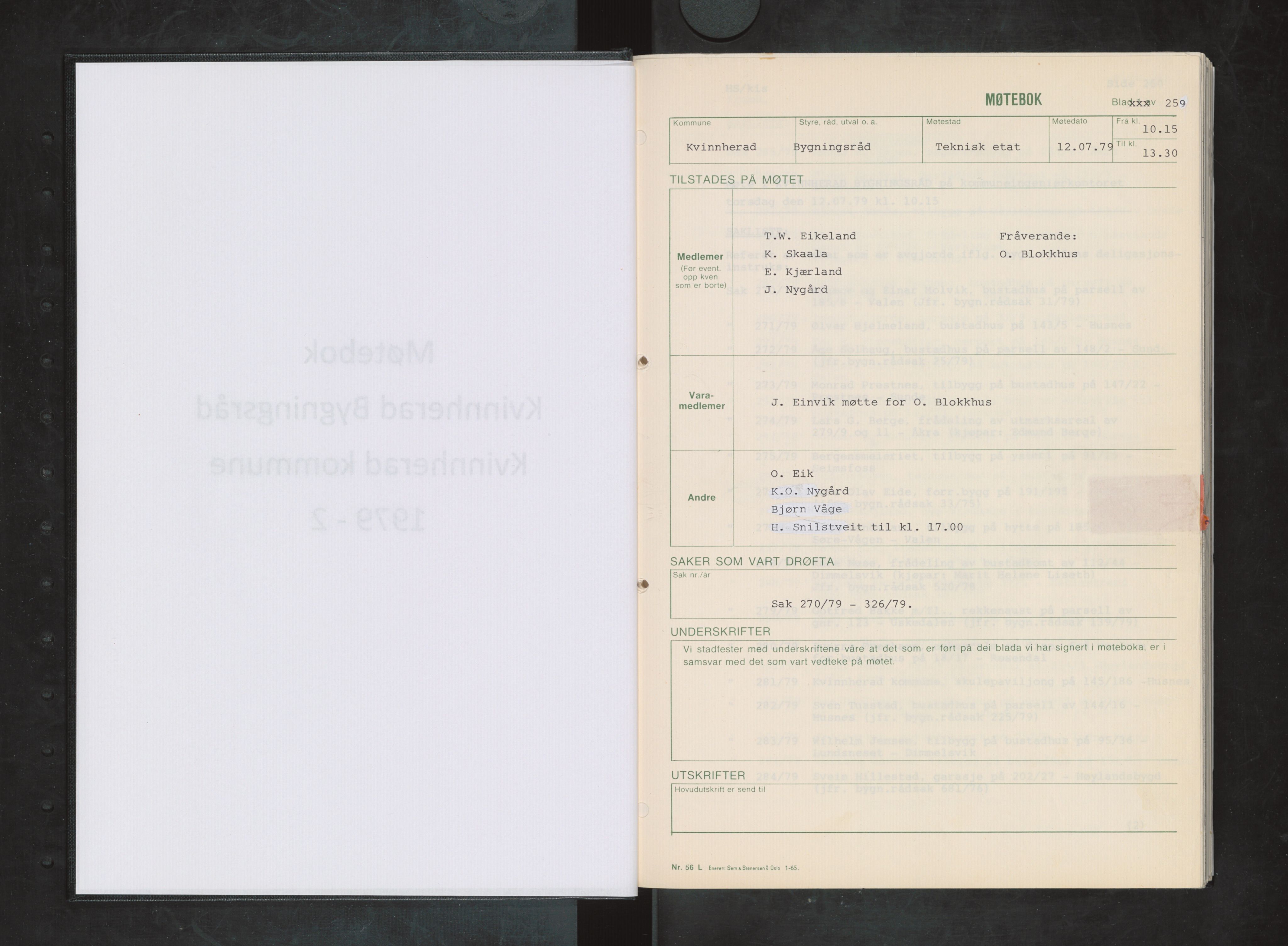 Kvinnherad kommune. Bygningsrådet , IKAH/1224-511/A/Aa/L0021: Møtebøker for bygningsrådet , 1979