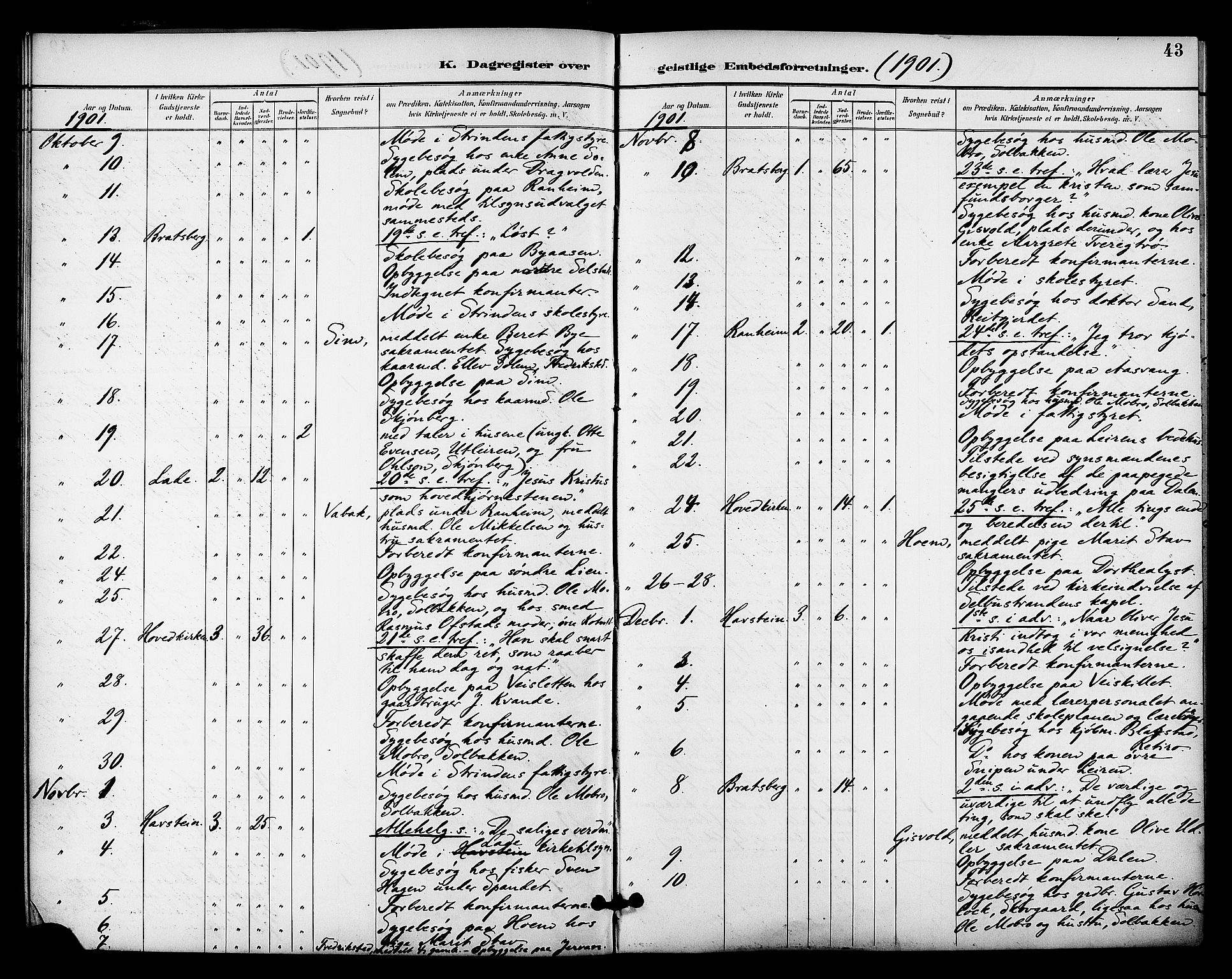Ministerialprotokoller, klokkerbøker og fødselsregistre - Sør-Trøndelag, SAT/A-1456/606/L0304: Curate's parish register no. 606B03, 1895-1917, p. 43
