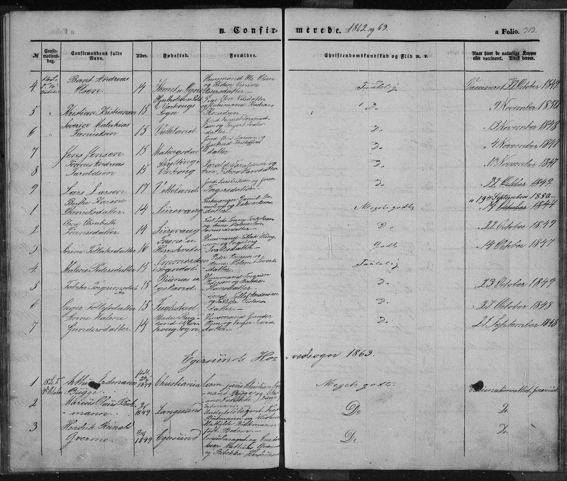 Eigersund sokneprestkontor, SAST/A-101807/S08/L0012: Parish register (official) no. A 12.1, 1850-1865, p. 313