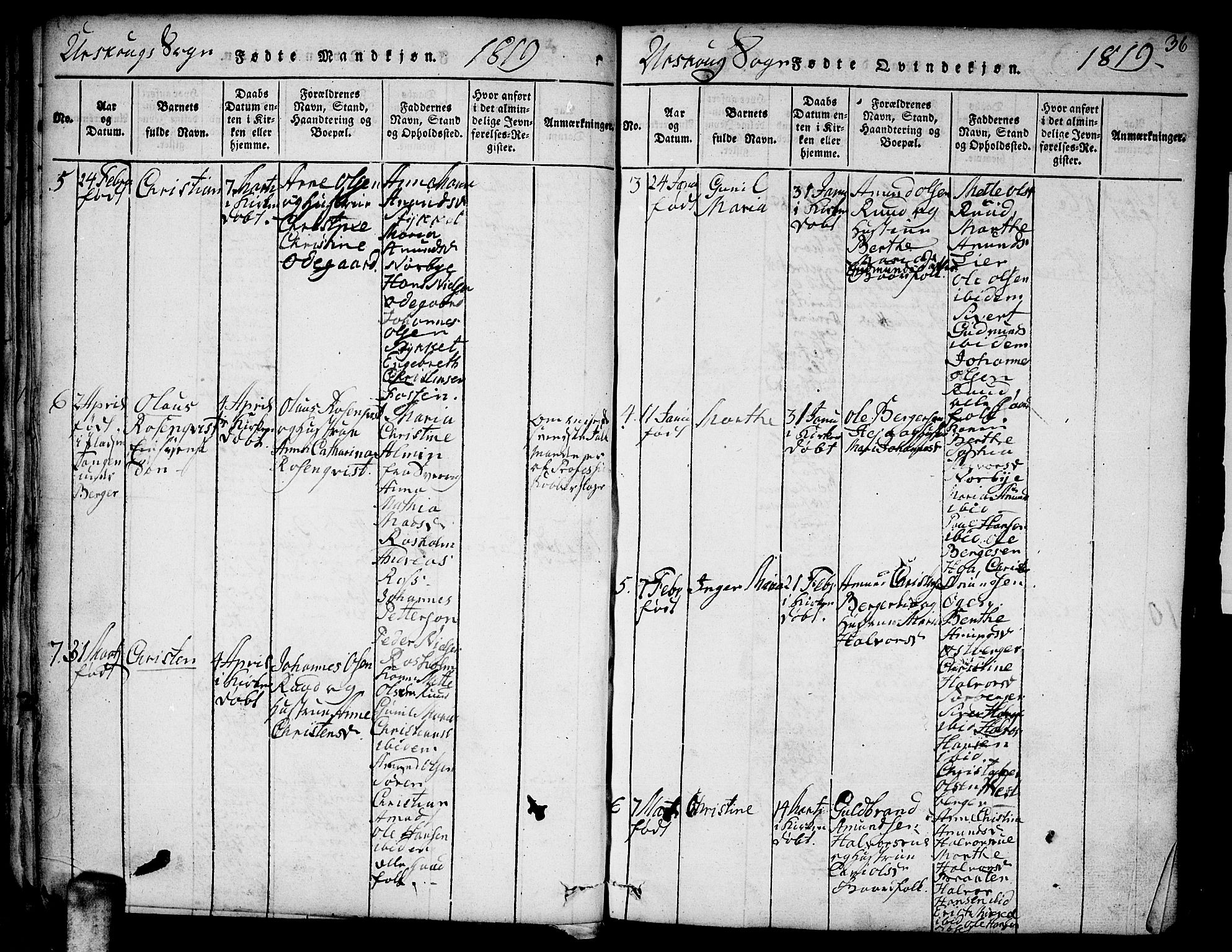 Aurskog prestekontor Kirkebøker, SAO/A-10304a/F/Fa/L0005: Parish register (official) no. I 5, 1814-1829, p. 36