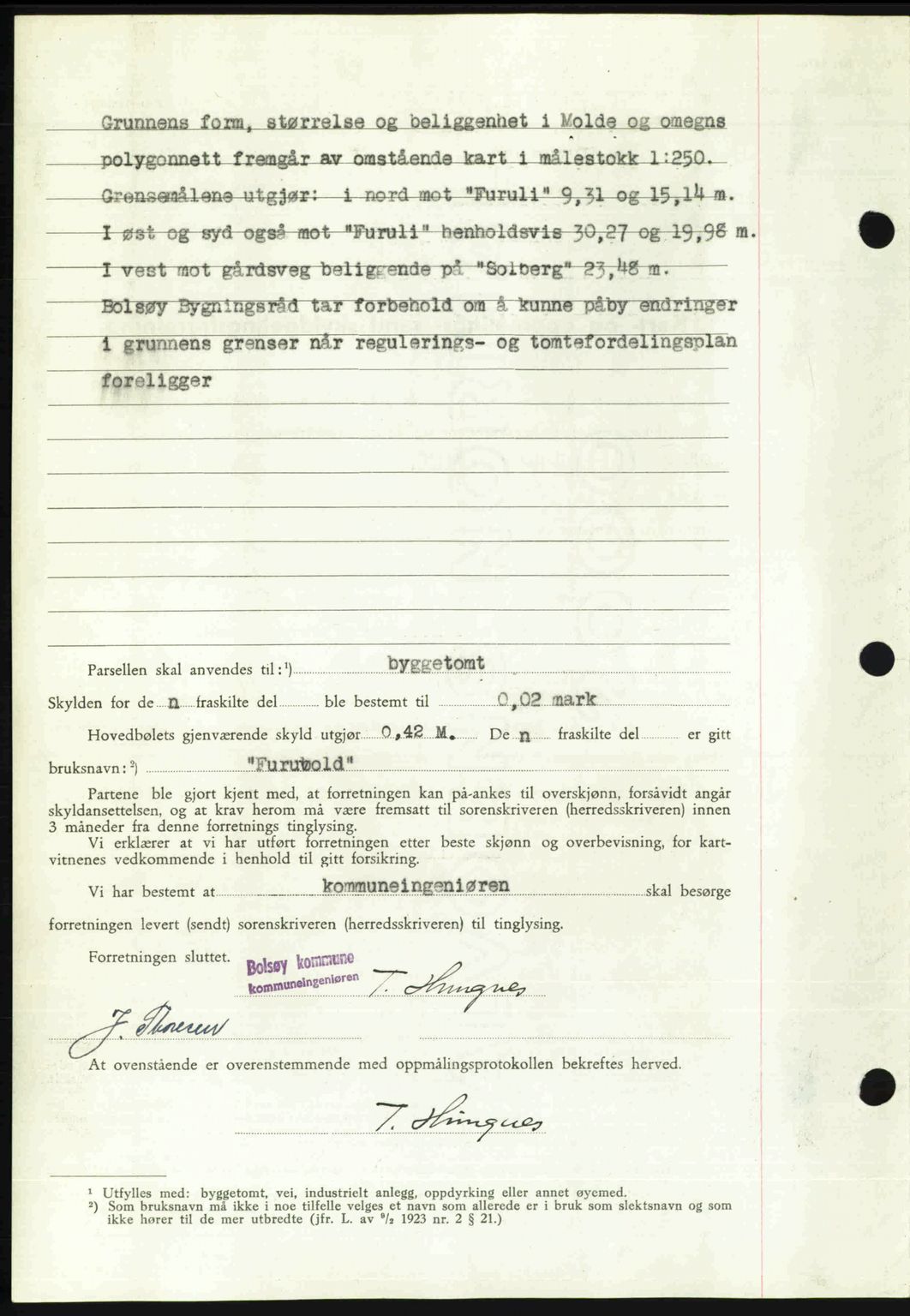 Romsdal sorenskriveri, SAT/A-4149/1/2/2C: Mortgage book no. A22, 1947-1947, Diary no: : 985/1947