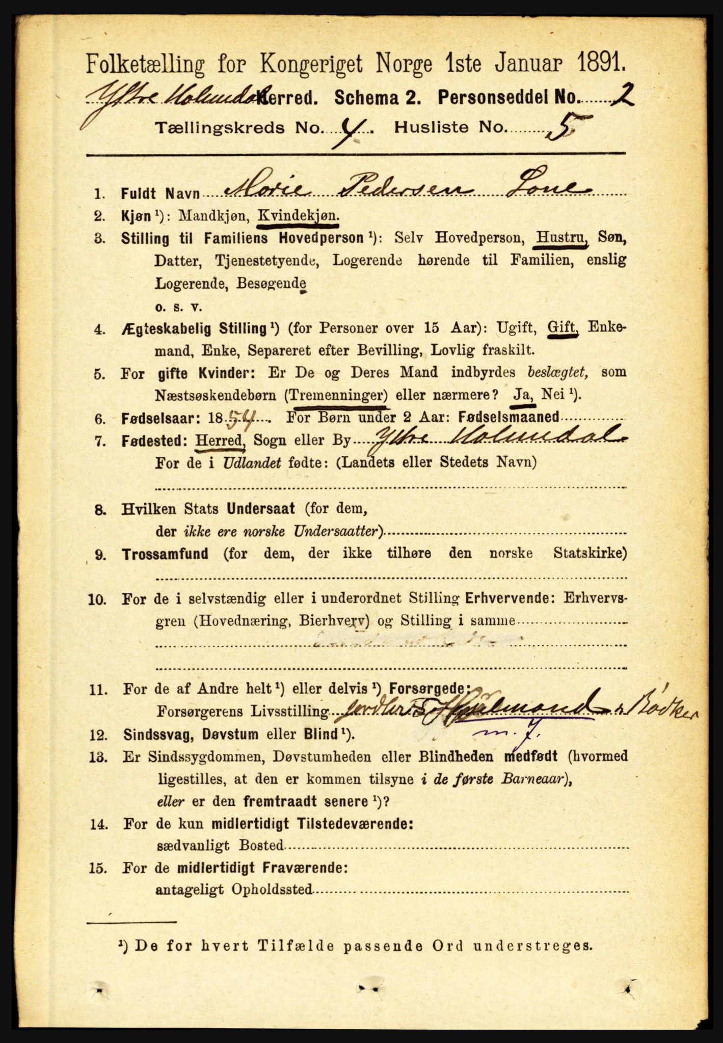 RA, 1891 census for 1429 Ytre Holmedal, 1891, p. 923