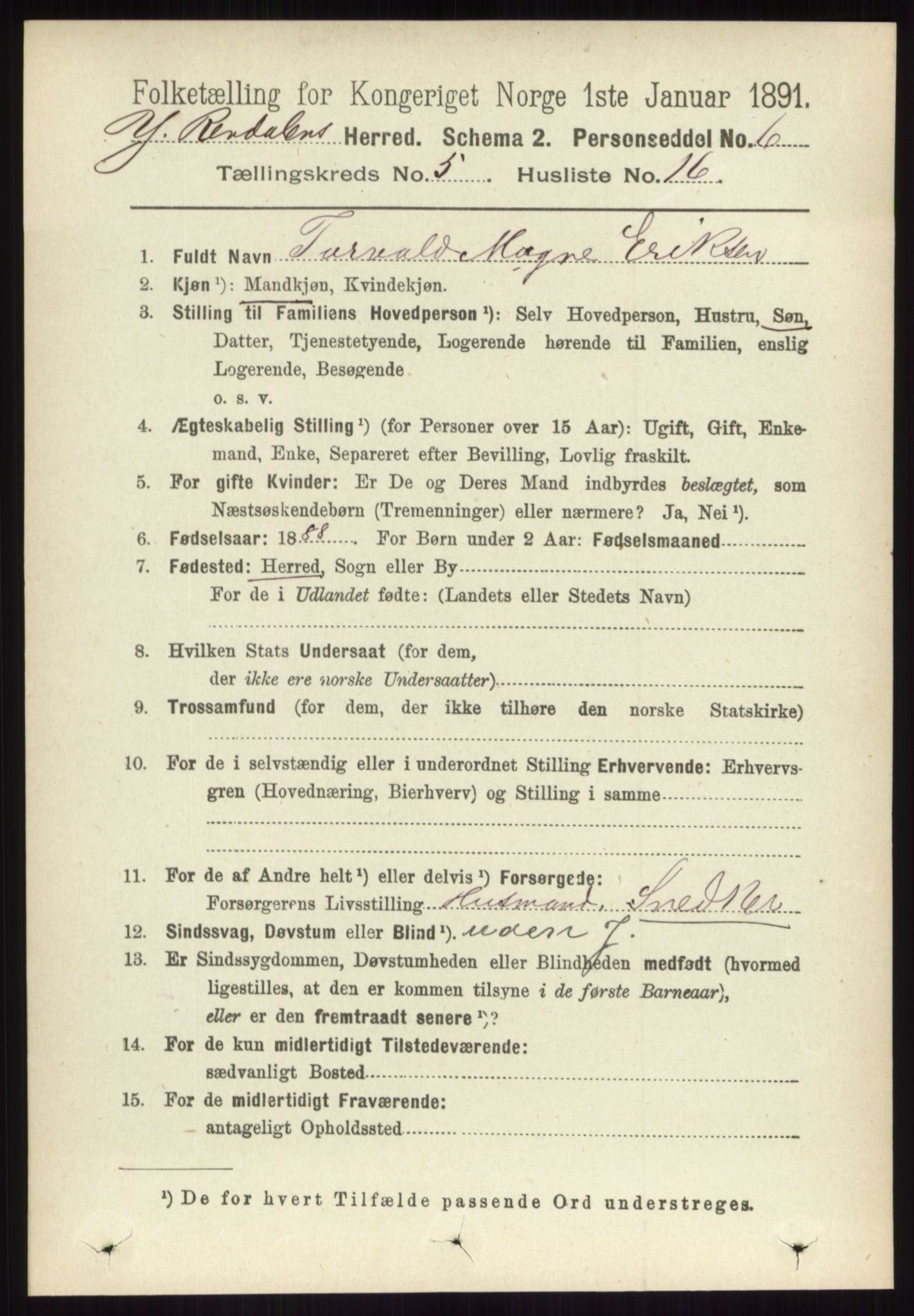 RA, 1891 census for 0432 Ytre Rendal, 1891, p. 1355