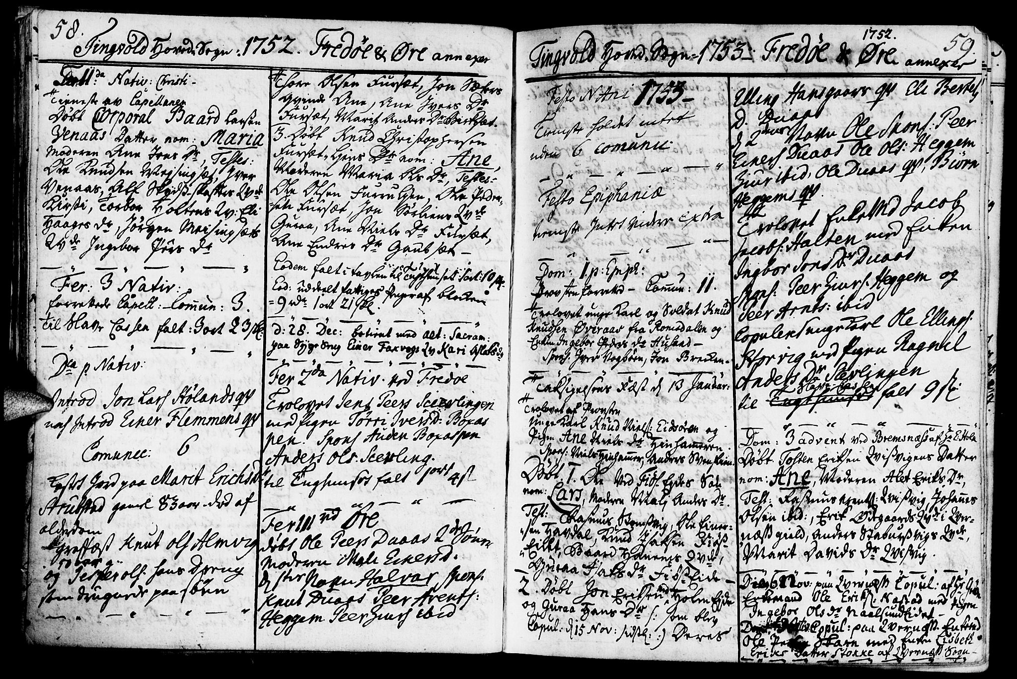 Ministerialprotokoller, klokkerbøker og fødselsregistre - Møre og Romsdal, SAT/A-1454/586/L0979: Parish register (official) no. 586A05, 1751-1776, p. 58-59