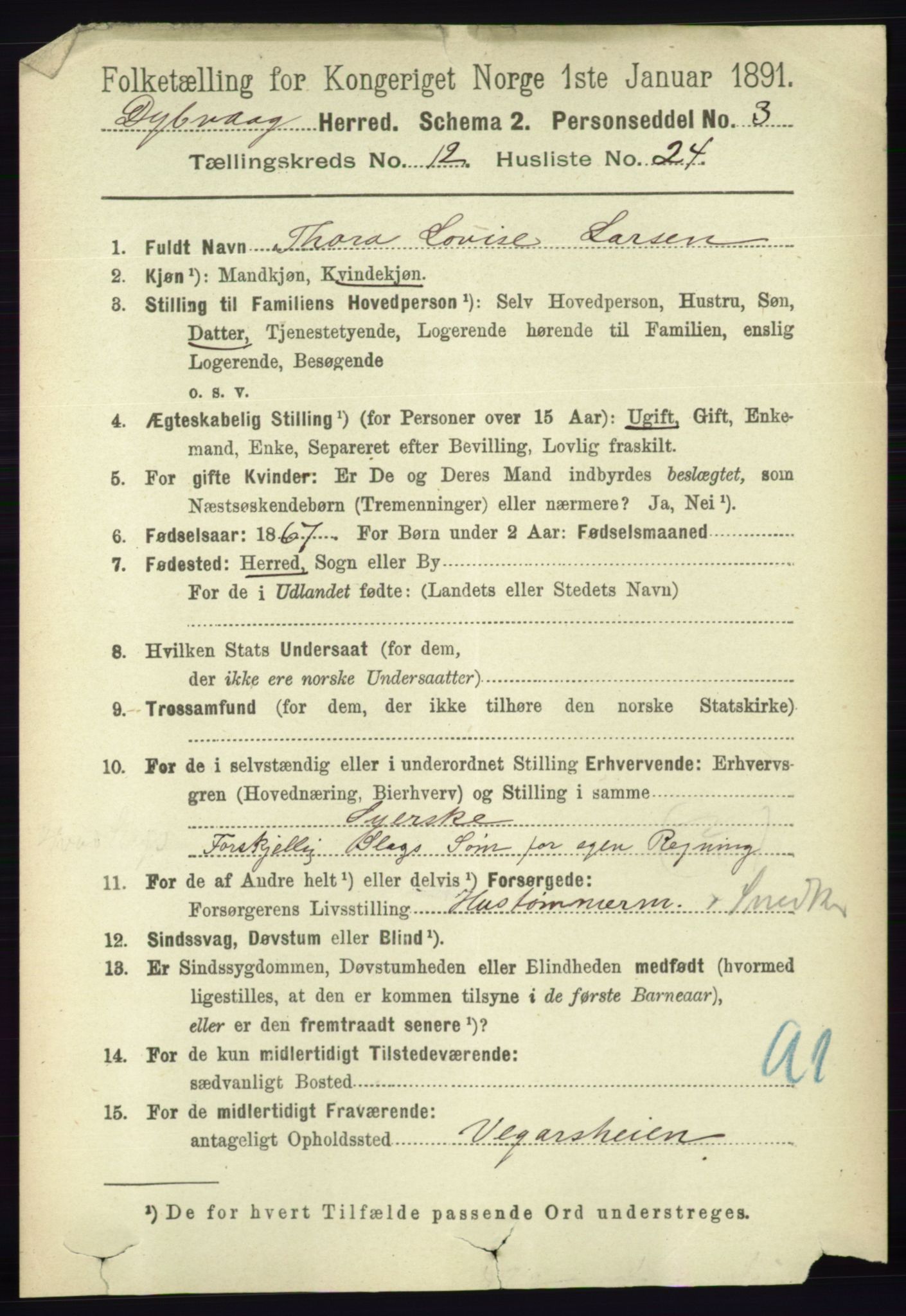 RA, 1891 census for 0915 Dypvåg, 1891, p. 4884