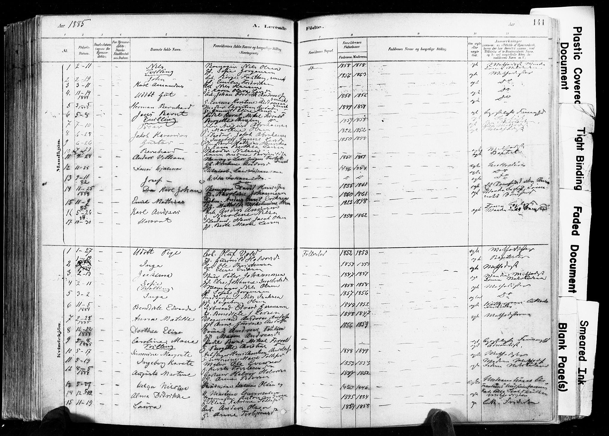 Skien kirkebøker, SAKO/A-302/F/Fa/L0009: Parish register (official) no. 9, 1878-1890, p. 141