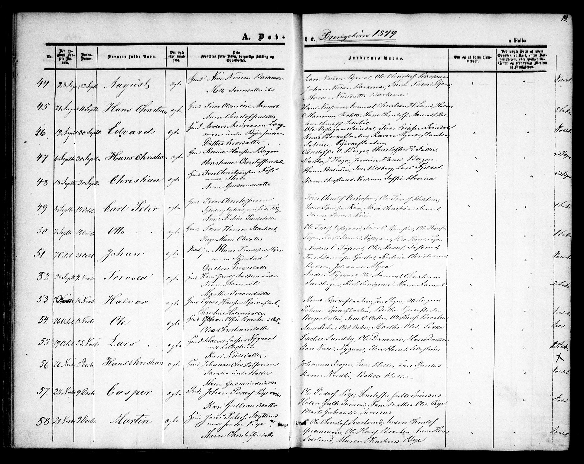 Fet prestekontor Kirkebøker, SAO/A-10370a/F/Fa/L0010: Parish register (official) no. I 10, 1847-1859, p. 19