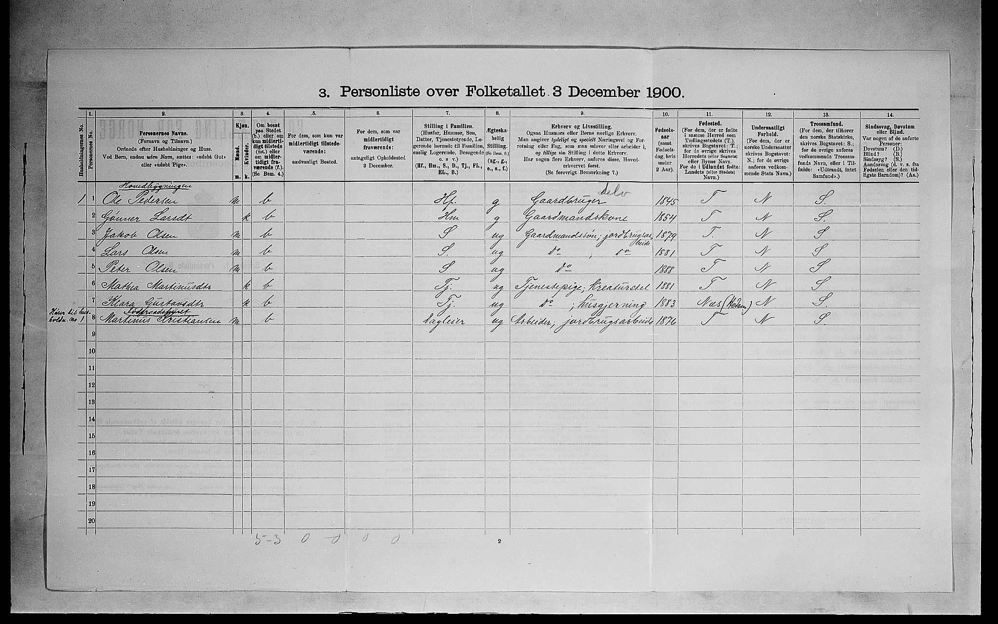 SAH, 1900 census for Ringsaker, 1900, p. 1140