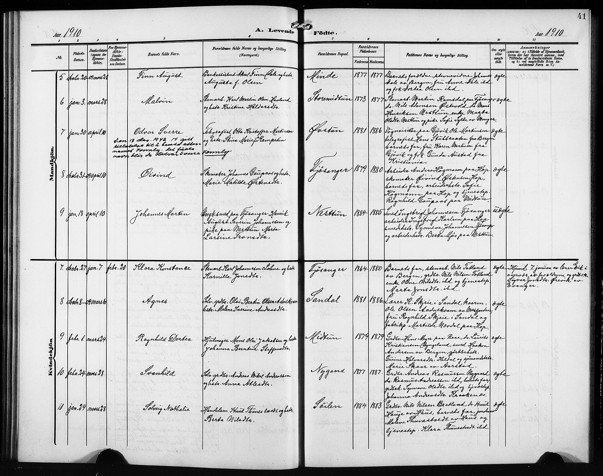 Birkeland Sokneprestembete, SAB/A-74601/H/Hab: Parish register (copy) no. A 6, 1906-1915, p. 41