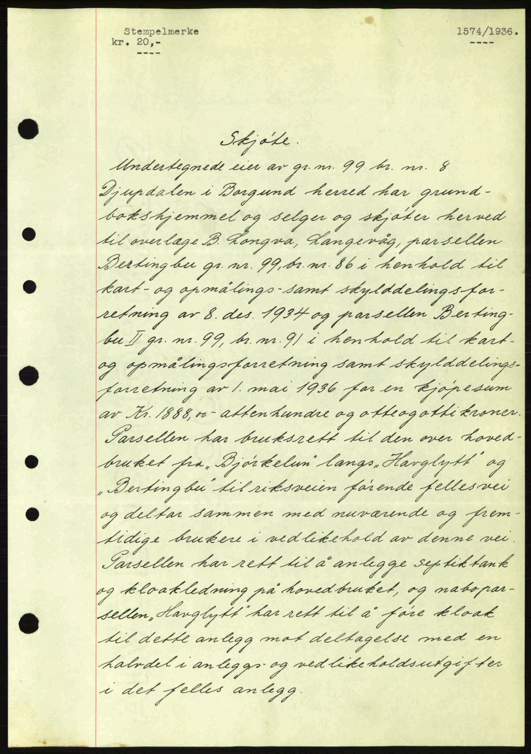 Nordre Sunnmøre sorenskriveri, AV/SAT-A-0006/1/2/2C/2Ca: Mortgage book no. A2, 1936-1937, Diary no: : 1574/1936