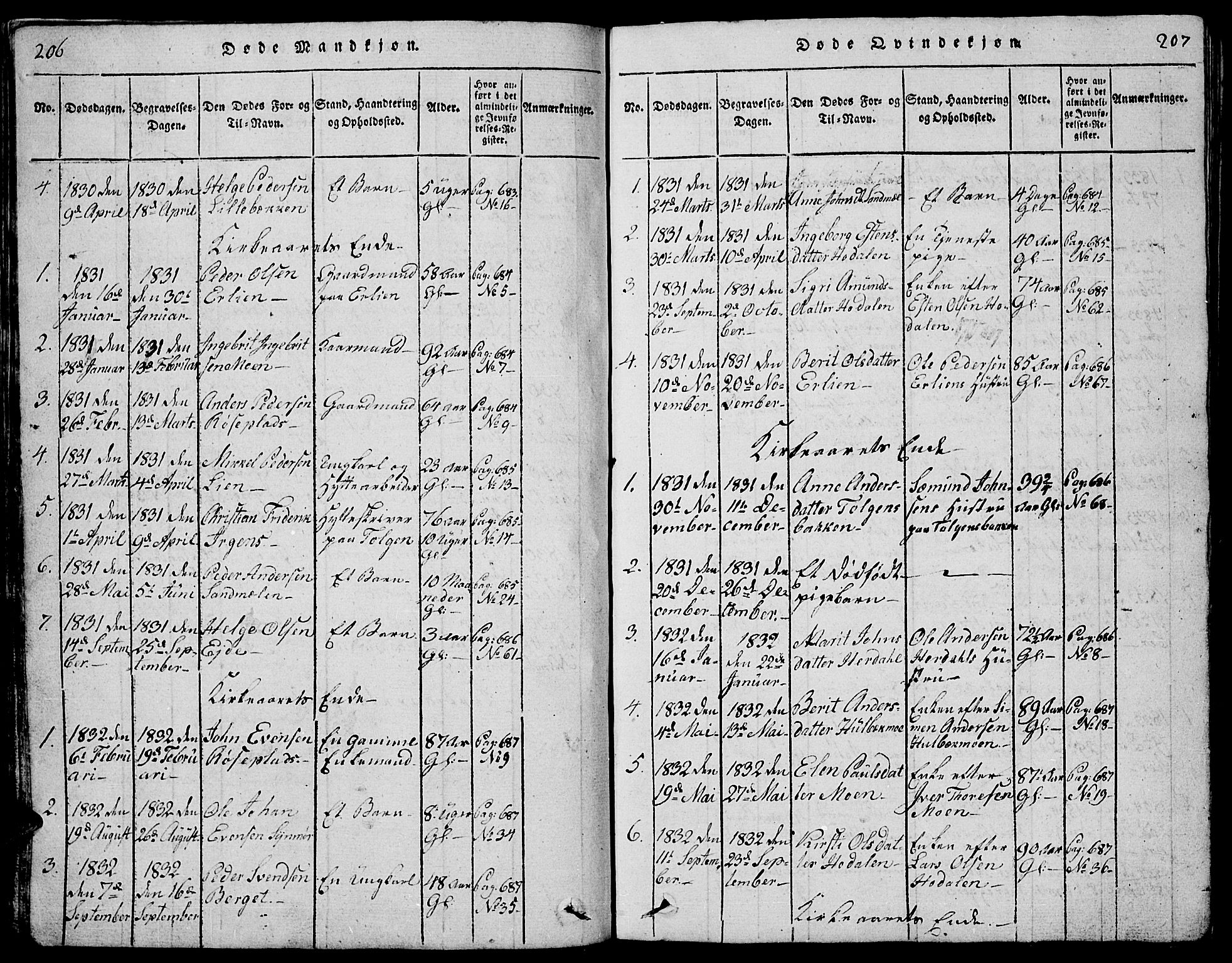 Tolga prestekontor, AV/SAH-PREST-062/L/L0001: Parish register (copy) no. 1, 1814-1877, p. 206-207