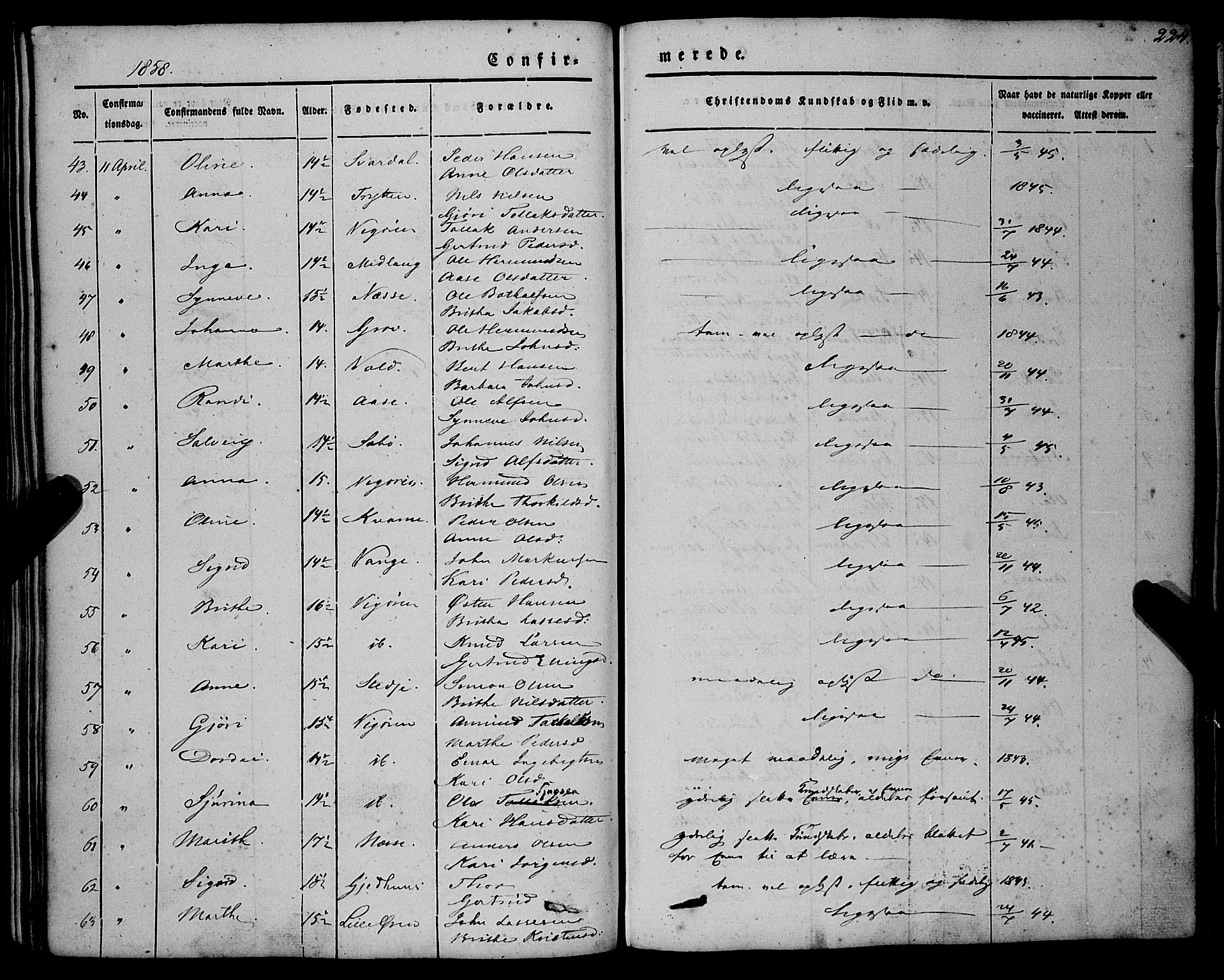 Vik sokneprestembete, AV/SAB-A-81501/H/Haa/Haaa/L0008: Parish register (official) no. A 8, 1846-1865, p. 224