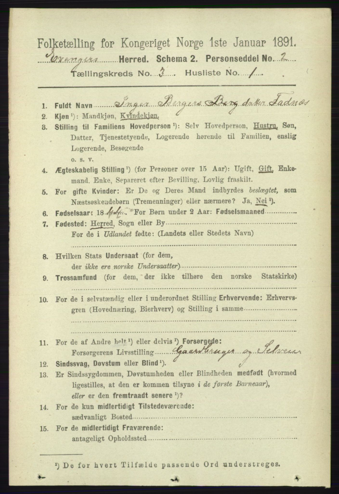 RA, 1891 census for 1237 Evanger, 1891, p. 853