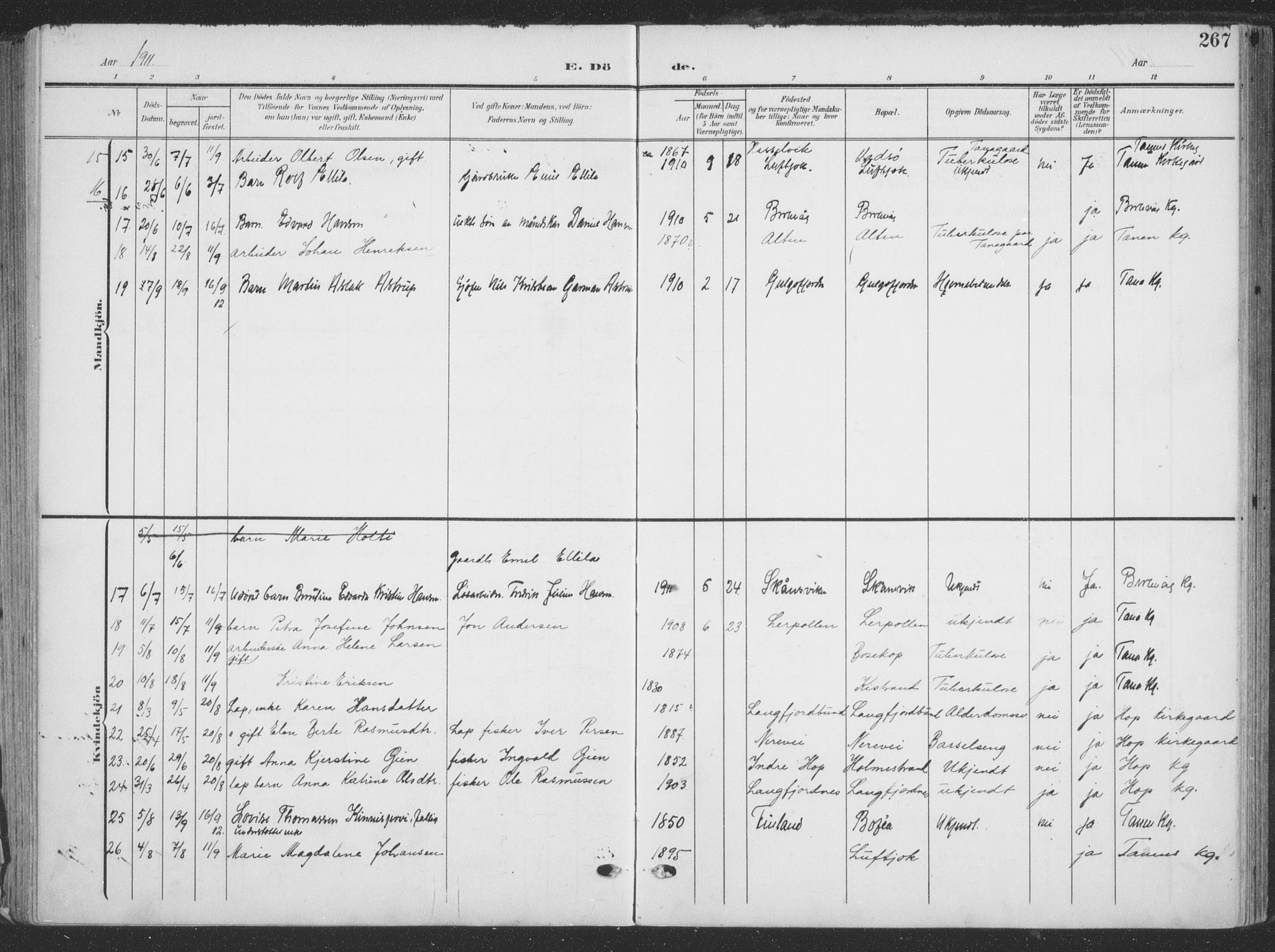 Tana sokneprestkontor, SATØ/S-1334/H/Ha/L0007kirke: Parish register (official) no. 7, 1904-1918, p. 267