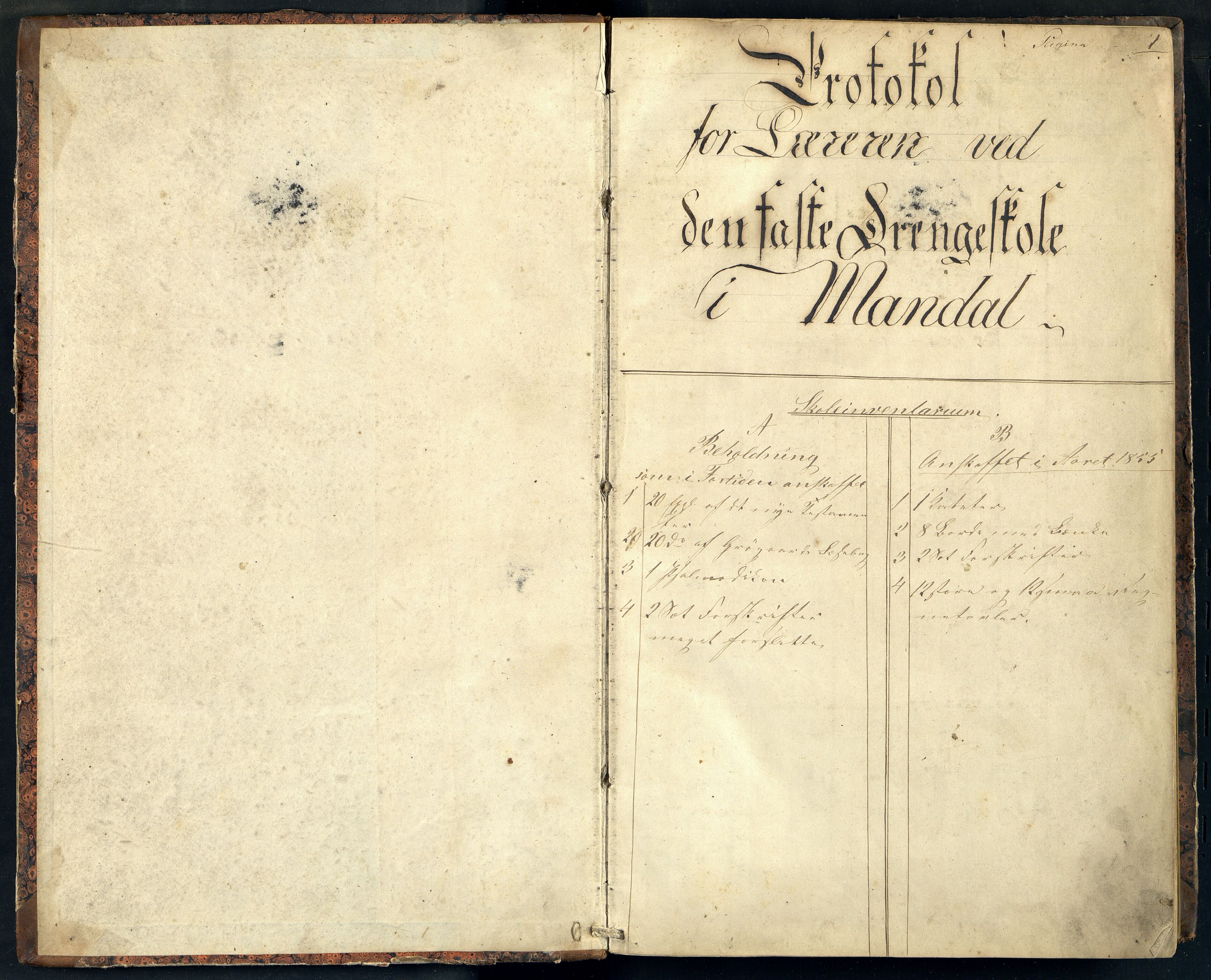 Mandal By - Mandal Allmueskole/Folkeskole/Skole, ARKSOR/1002MG551/G/L0003: Karakterprotokoll, 1855-1859