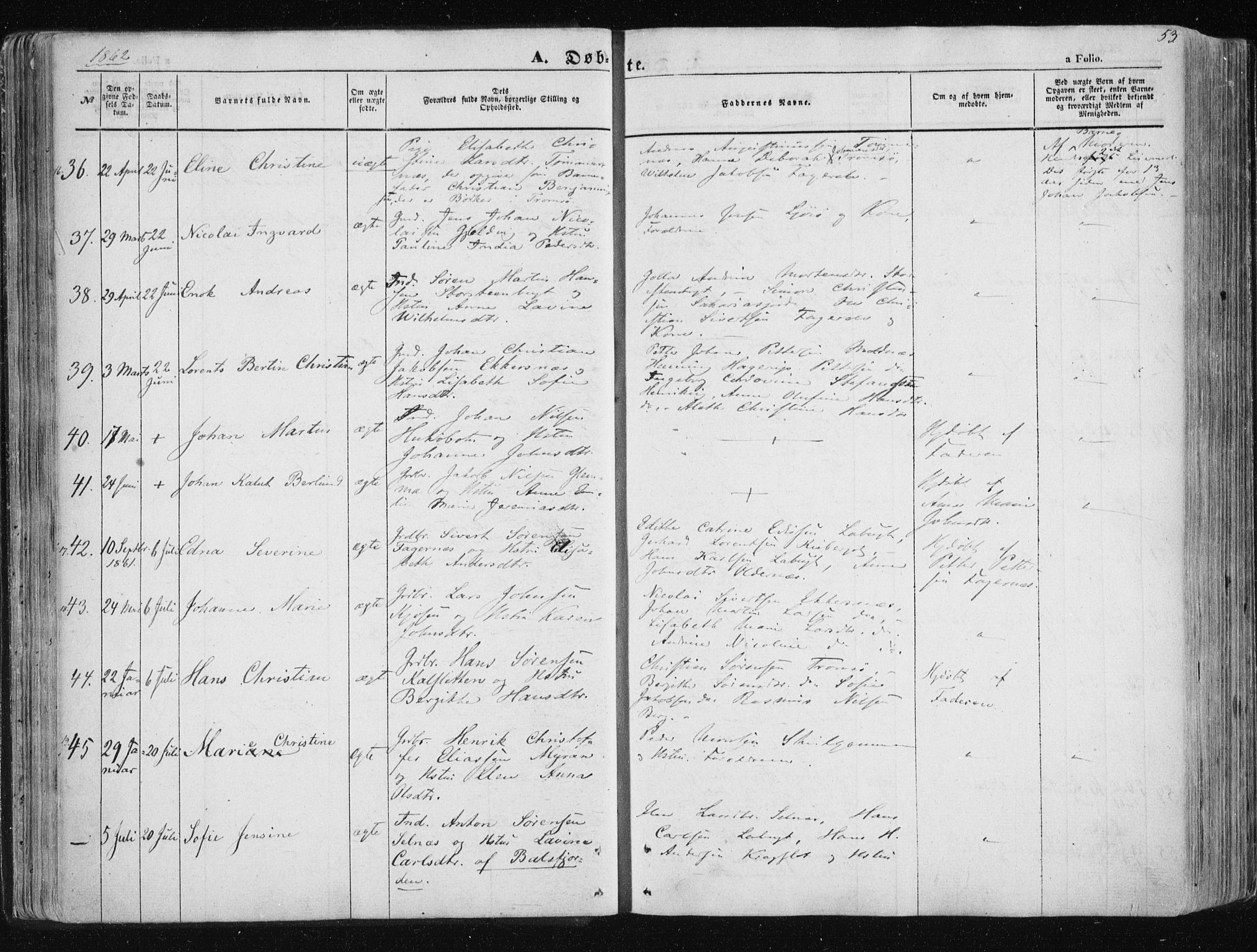 Tromsøysund sokneprestkontor, SATØ/S-1304/G/Ga/L0001kirke: Parish register (official) no. 1, 1856-1867, p. 53