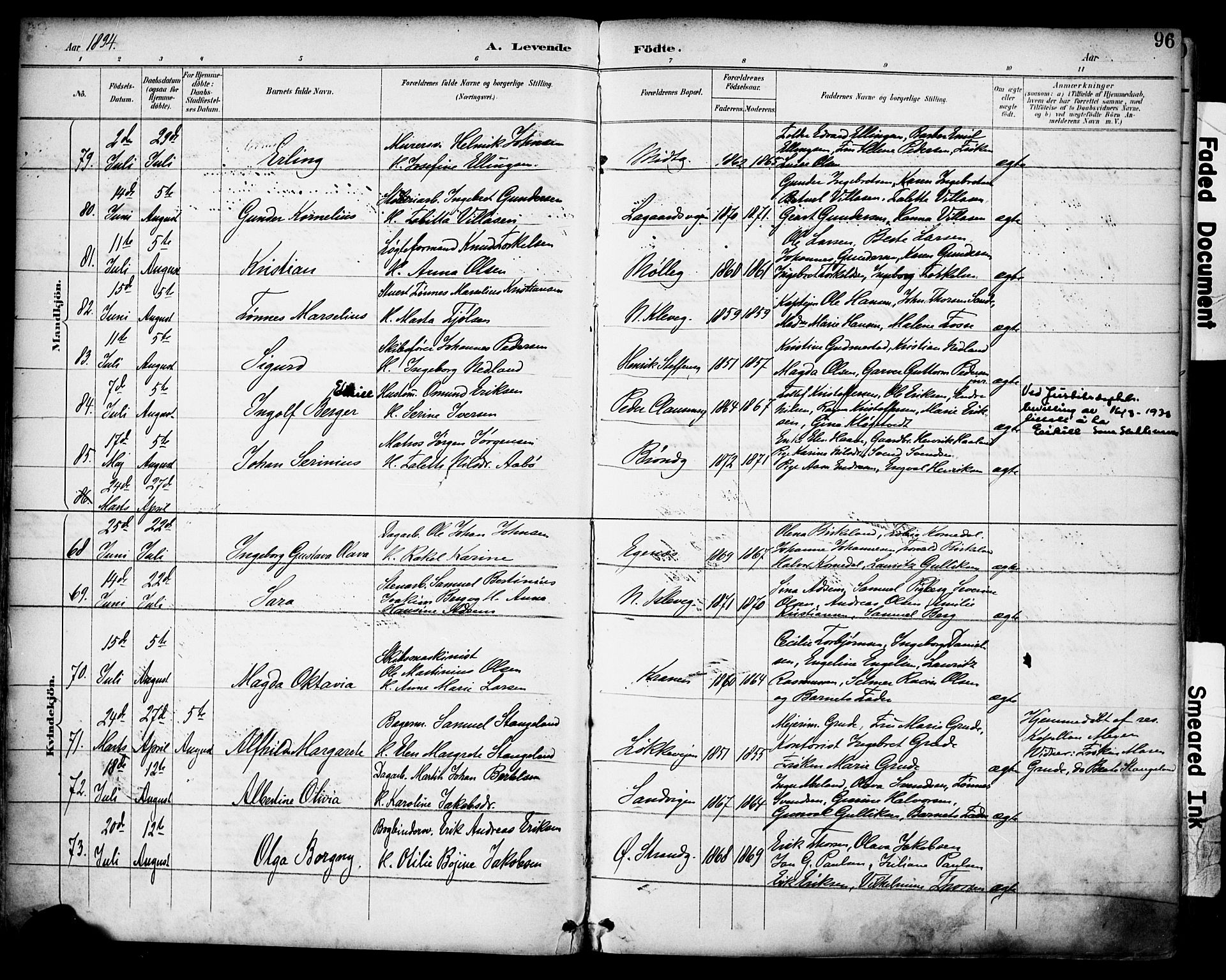 Domkirken sokneprestkontor, AV/SAST-A-101812/001/30/30BA/L0030: Parish register (official) no. A 29, 1889-1902, p. 96