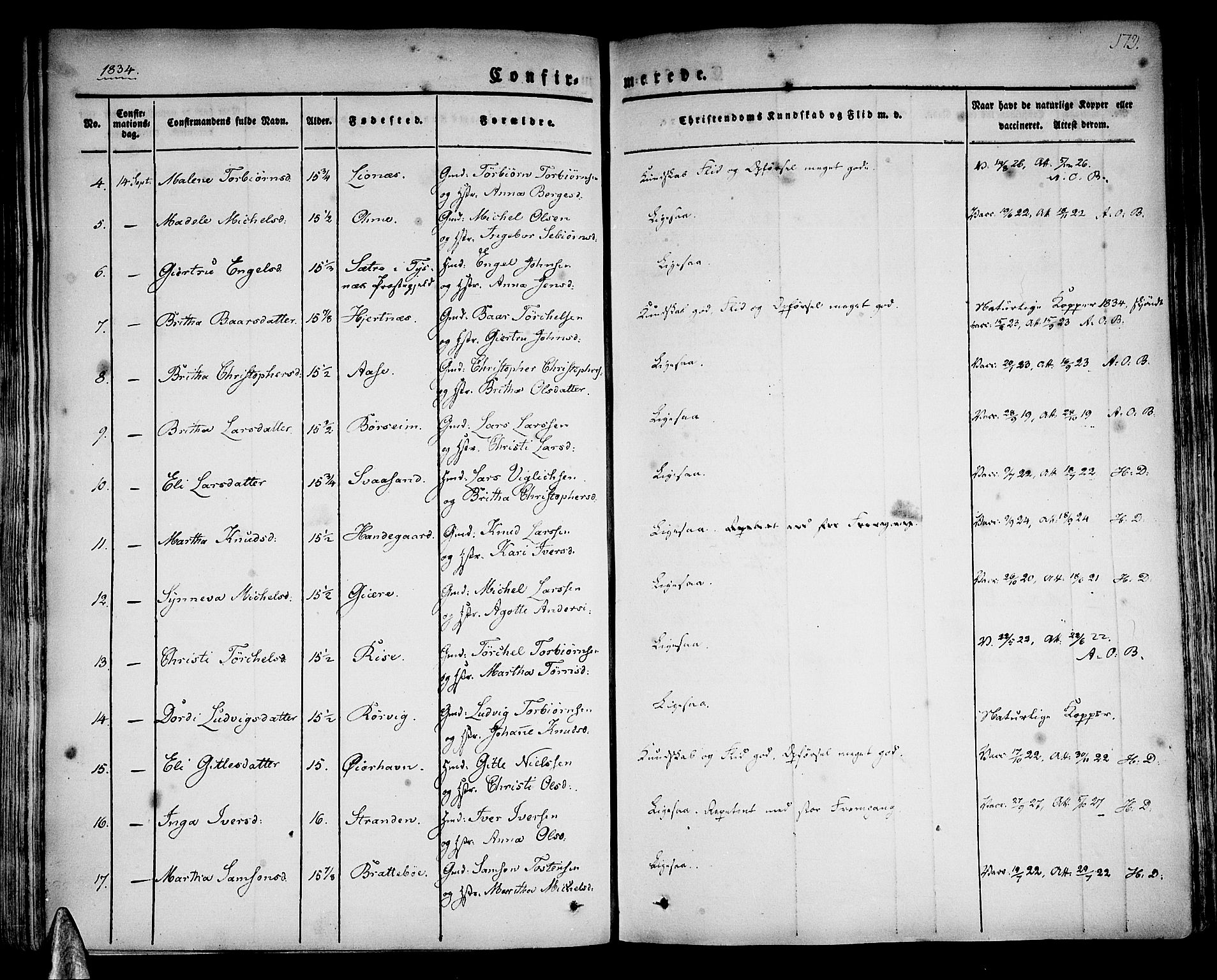 Strandebarm sokneprestembete, AV/SAB-A-78401/H/Haa: Parish register (official) no. A 6, 1826-1843, p. 173