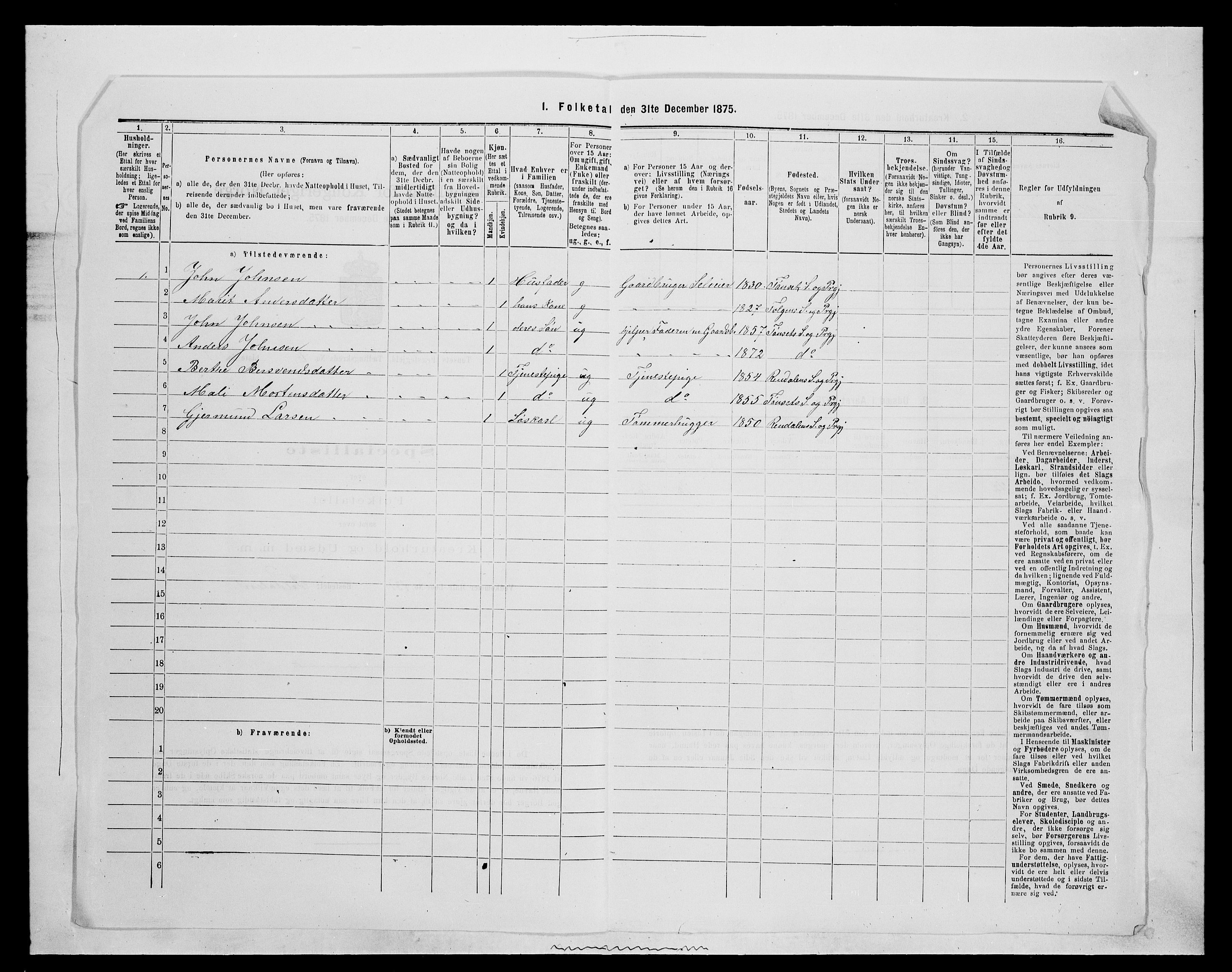 SAH, 1875 census for 0437P Tynset, 1875, p. 693