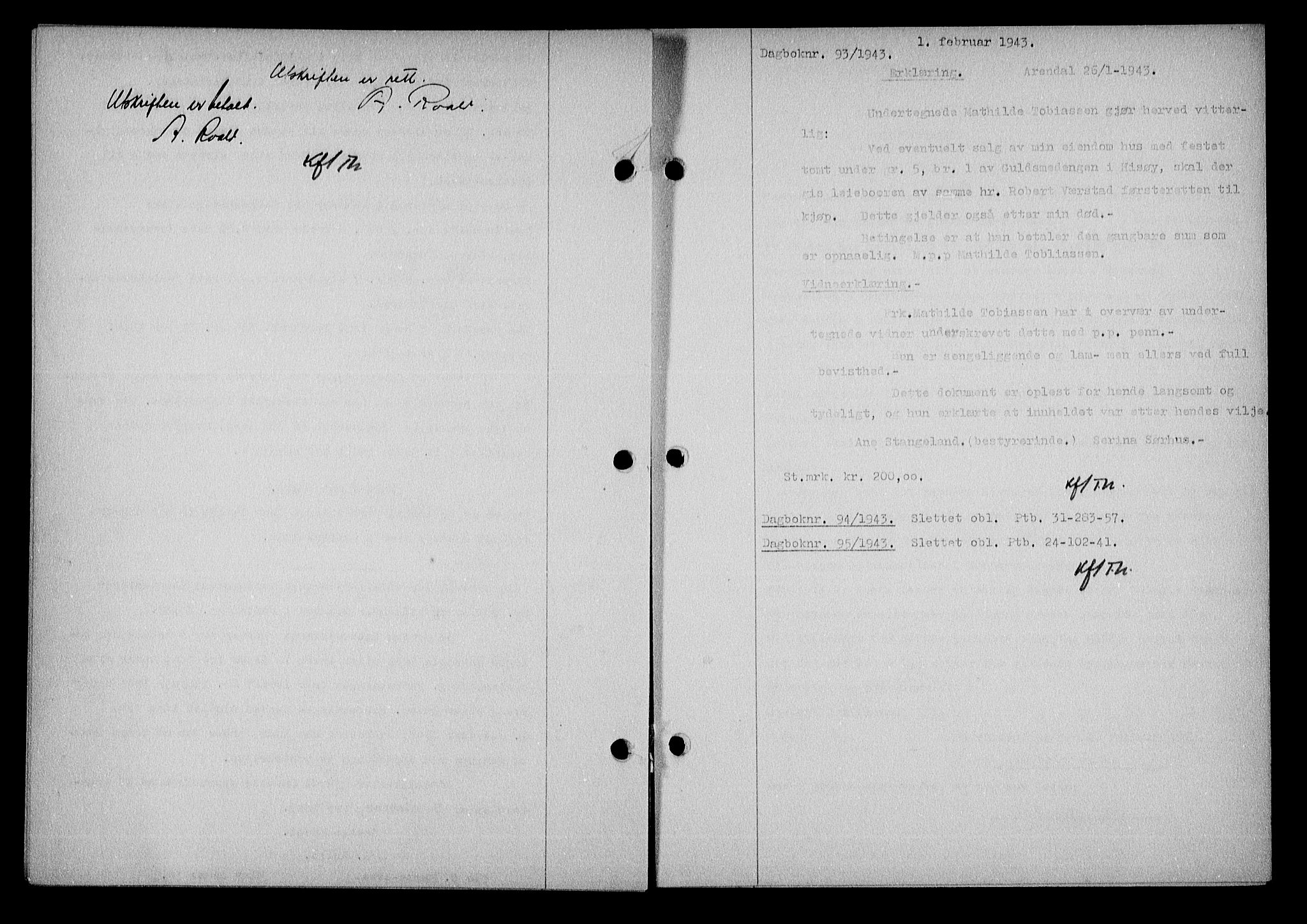 Nedenes sorenskriveri, SAK/1221-0006/G/Gb/Gba/L0050: Mortgage book no. A-IV, 1942-1943, Diary no: : 93/1943