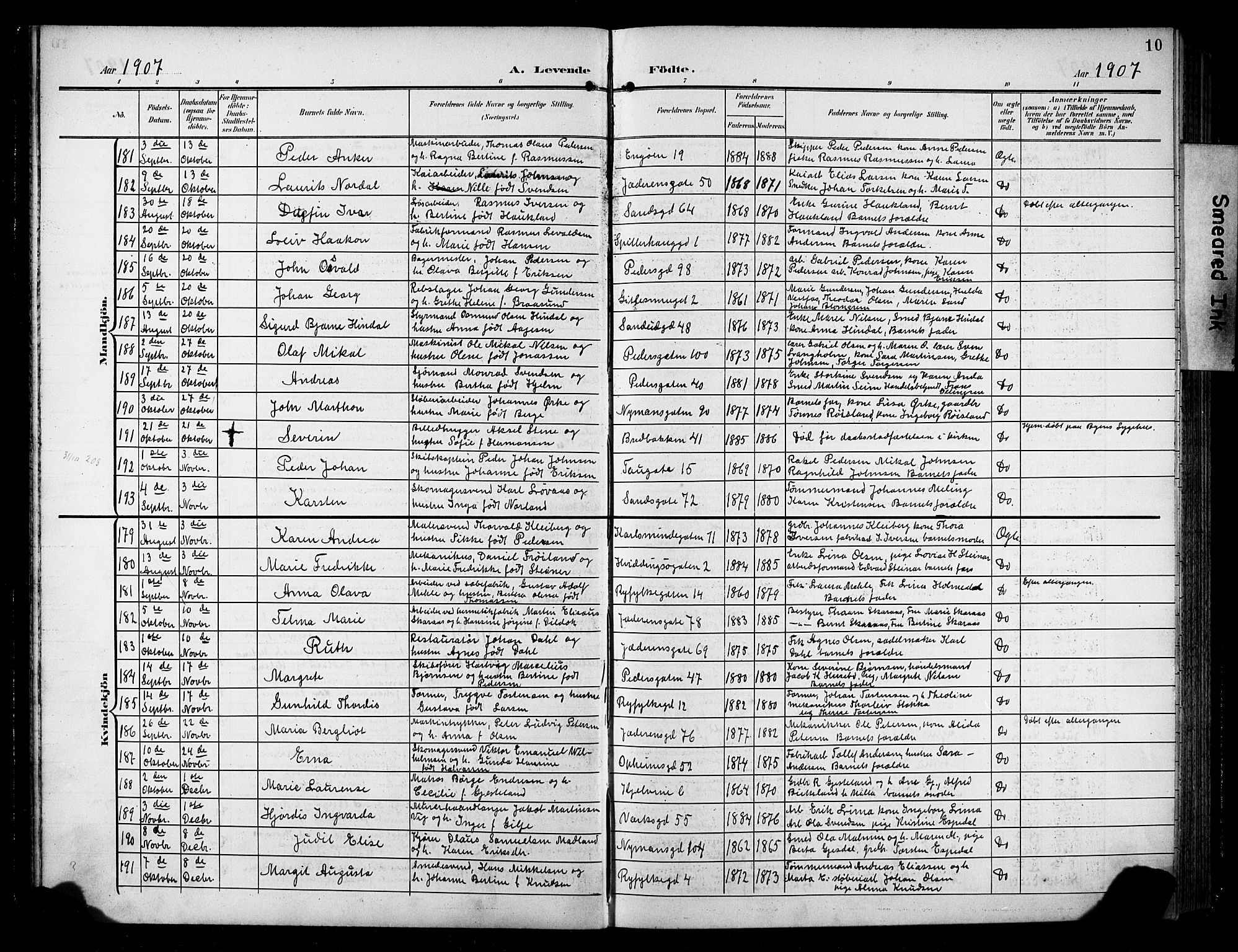 St. Johannes sokneprestkontor, SAST/A-101814/001/30/30BB/L0006: Parish register (copy) no. B 6, 1907-1917, p. 10