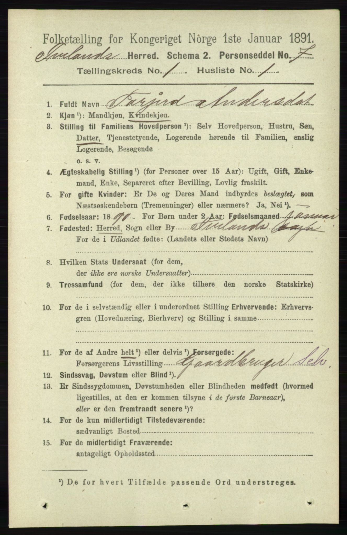 RA, 1891 census for 0935 Iveland, 1891, p. 66