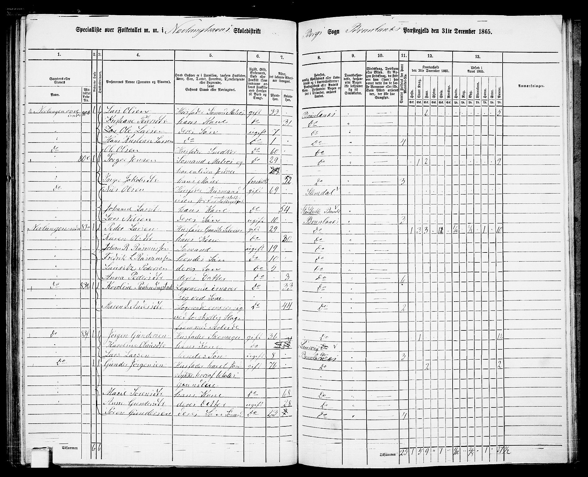 RA, 1865 census for Brunlanes, 1865, p. 144