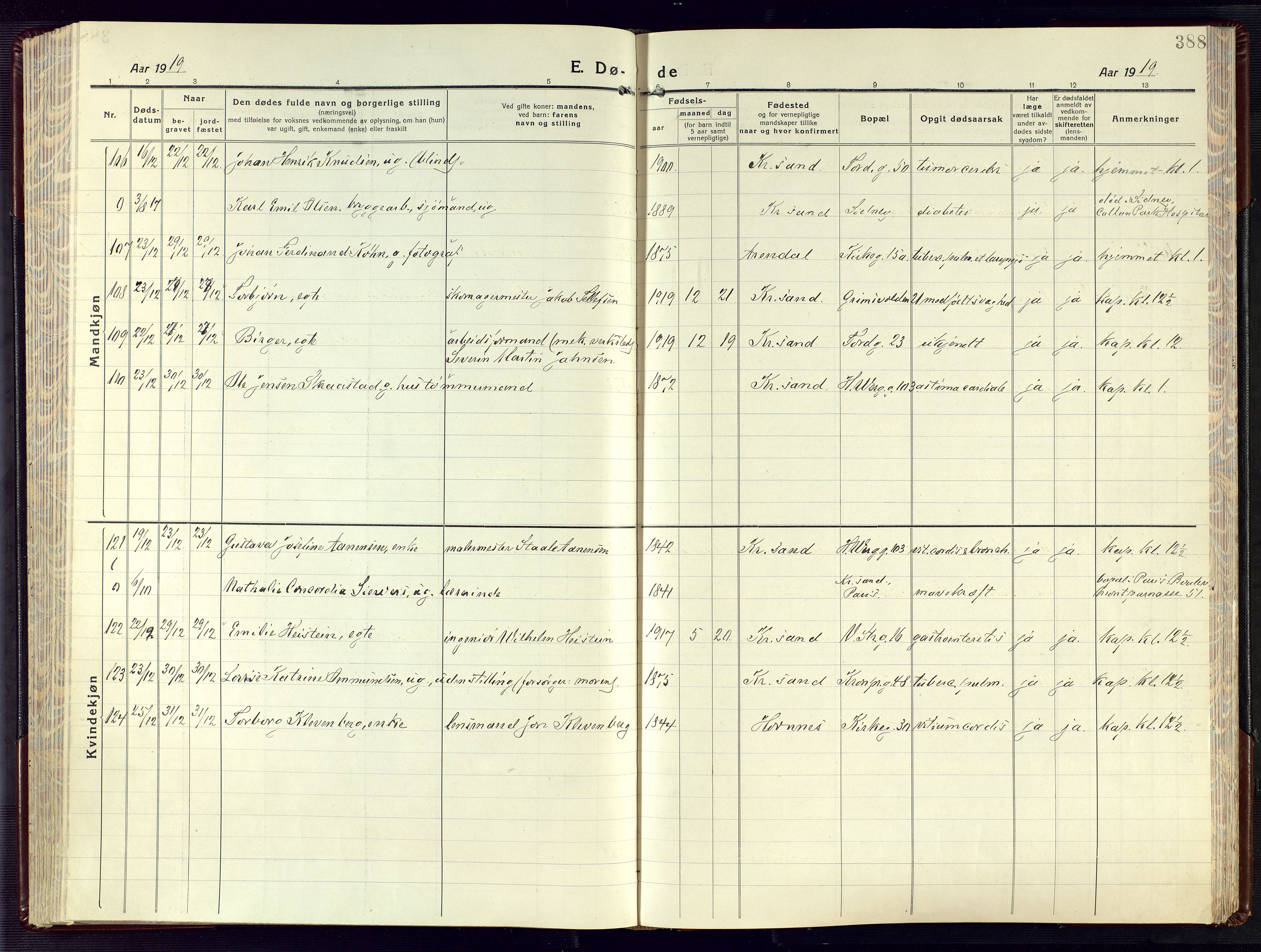 Kristiansand domprosti, AV/SAK-1112-0006/F/Fa/L0028: Parish register (official) no. A 27, 1917-1926, p. 388