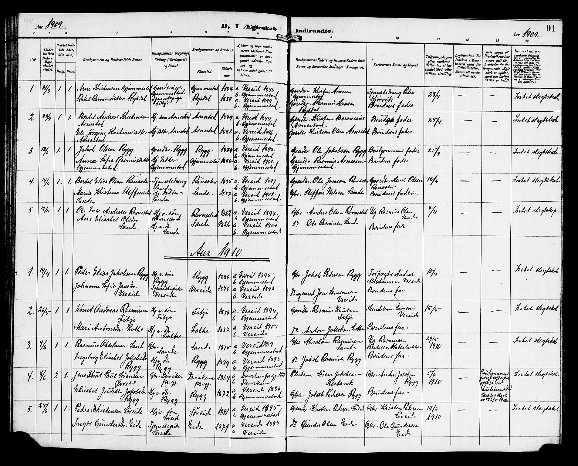 Gloppen sokneprestembete, AV/SAB-A-80101/H/Hab/Habd/L0001: Parish register (copy) no. D 1, 1892-1921, p. 91