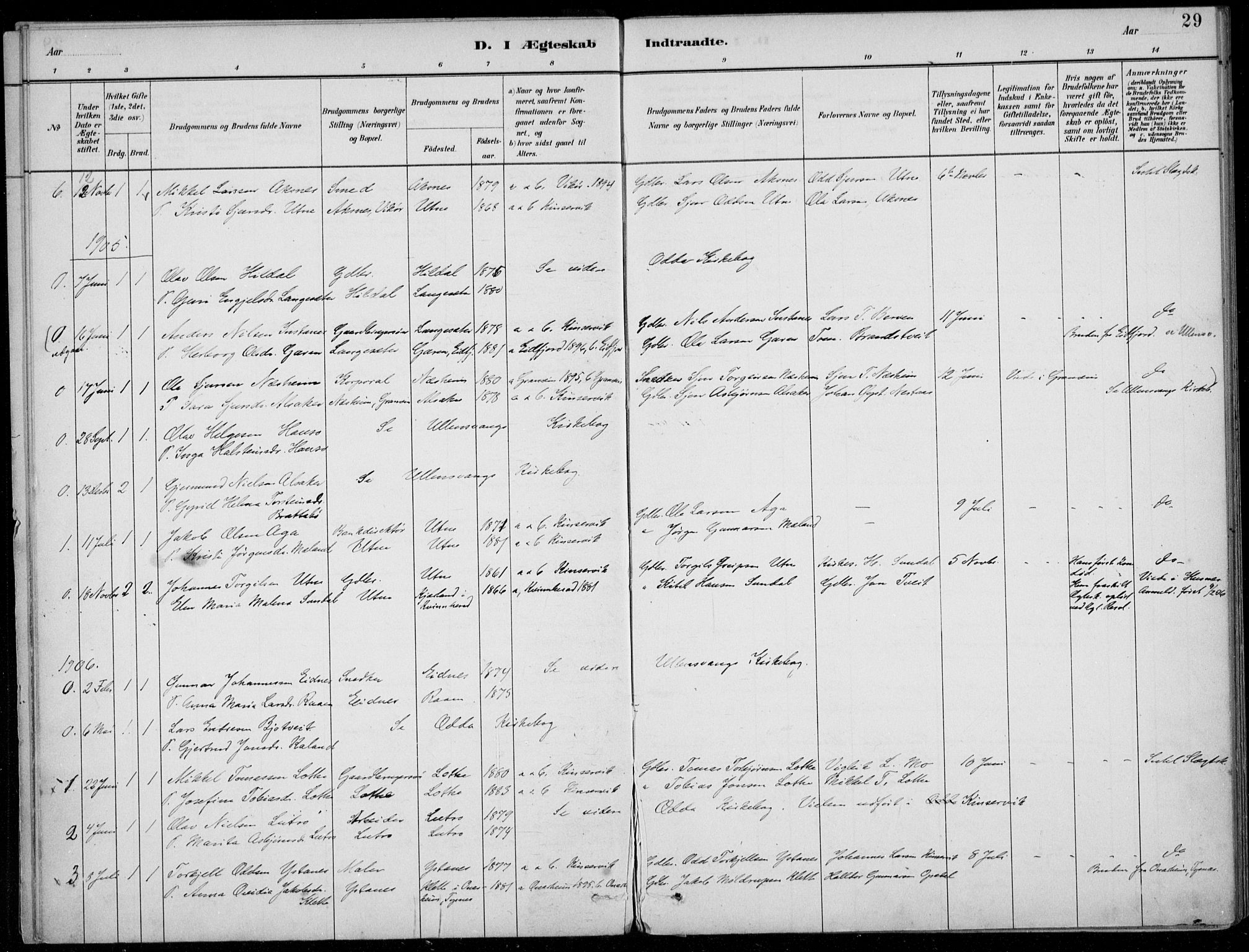 Ullensvang sokneprestembete, SAB/A-78701/H/Haa: Parish register (official) no. E  3, 1883-1916, p. 29