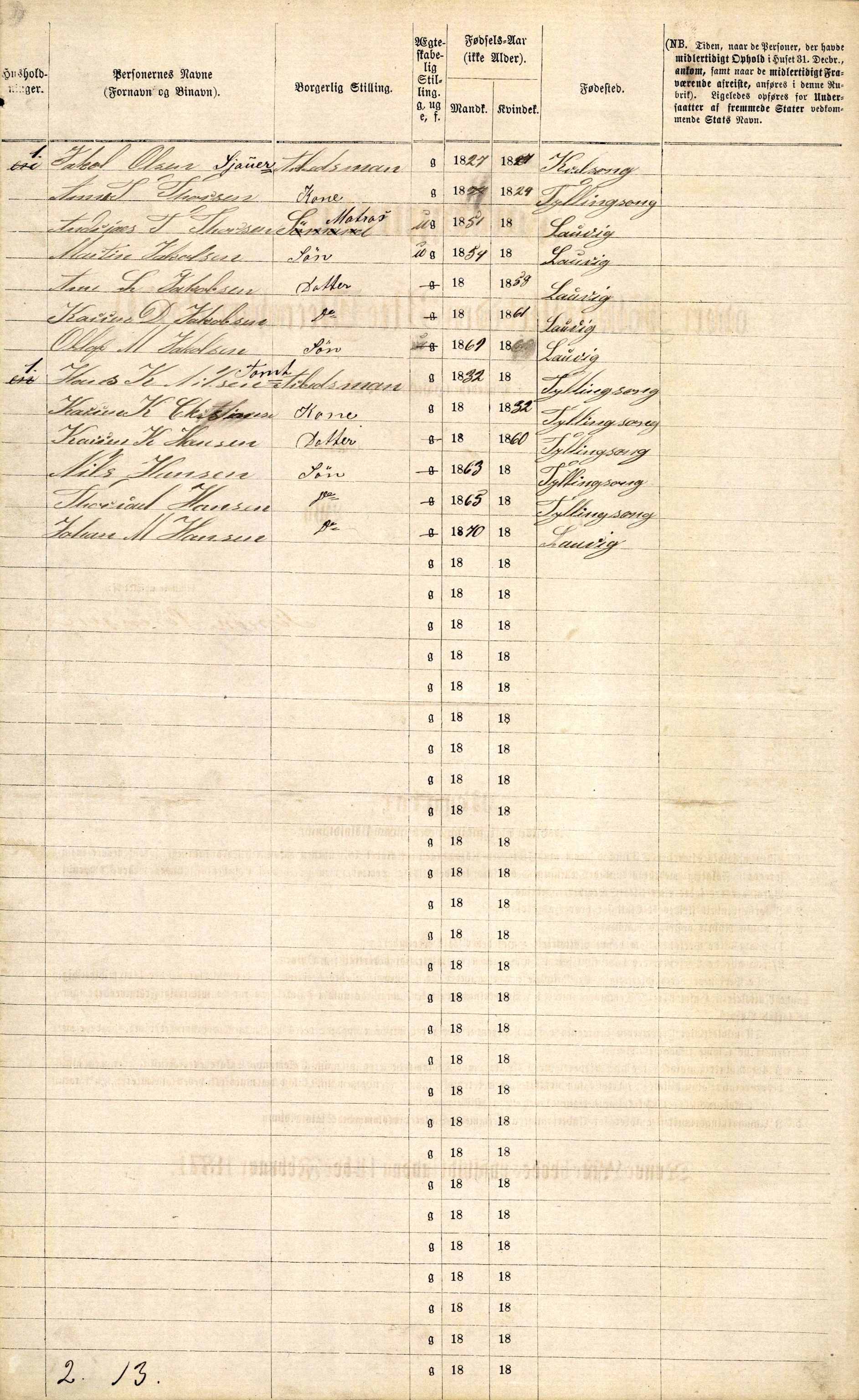 RA, 1870 census for 0707 Larvik, 1870, p. 628