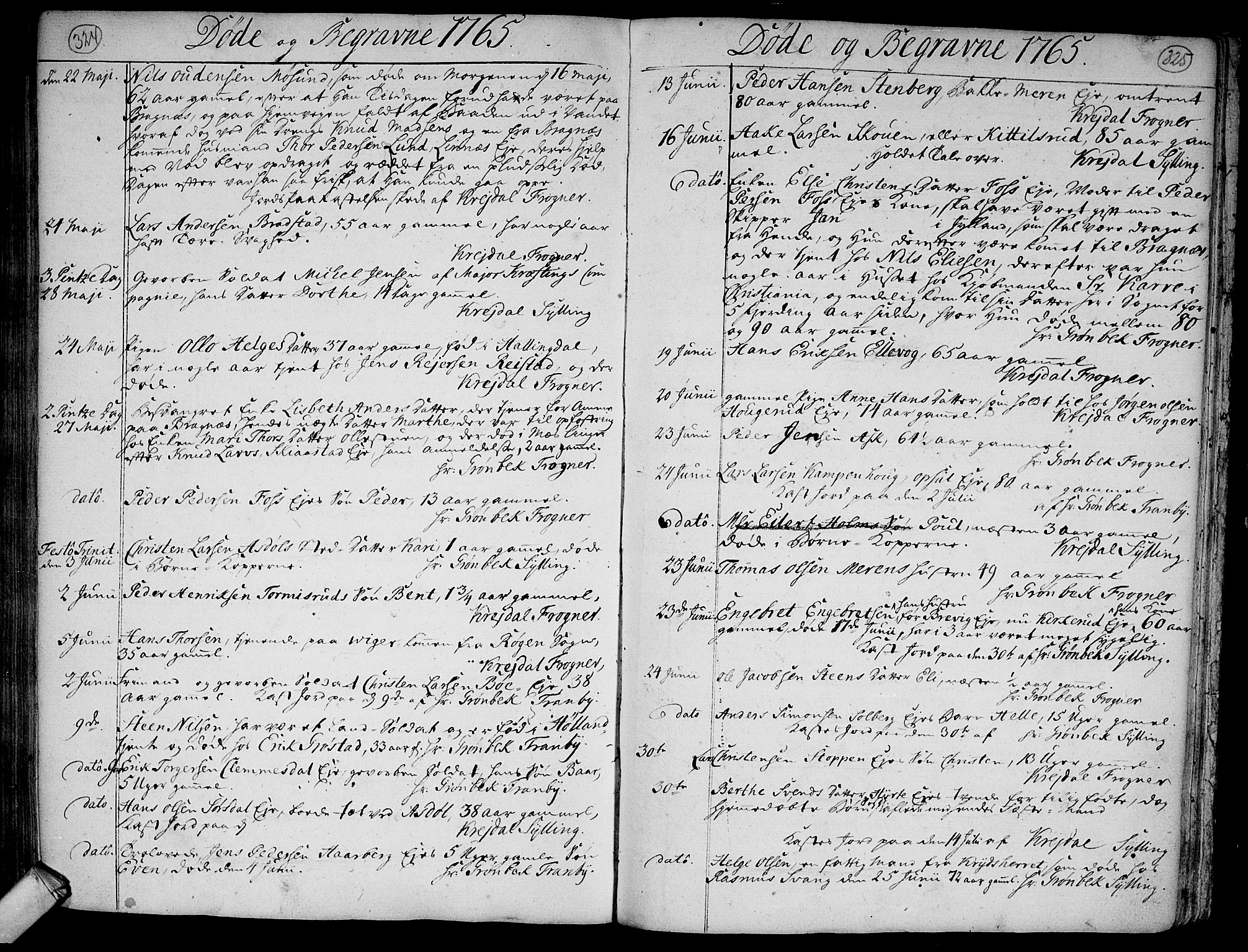 Lier kirkebøker, AV/SAKO-A-230/F/Fa/L0005: Parish register (official) no. I 5, 1764-1777, p. 324-325