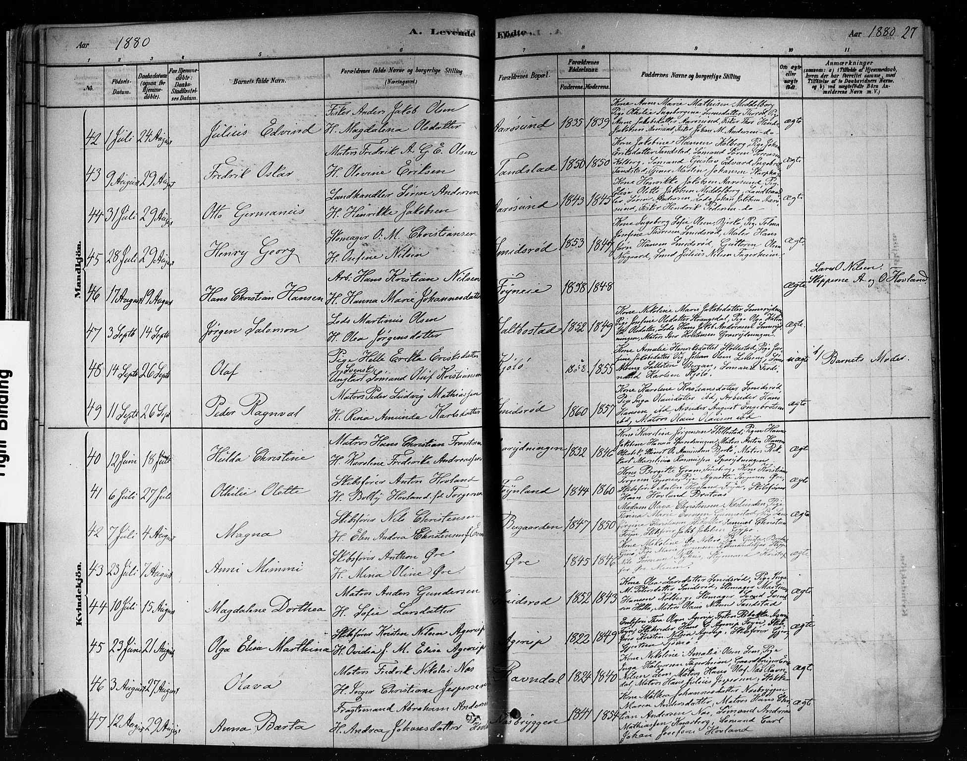 Nøtterøy kirkebøker, AV/SAKO-A-354/F/Fa/L0008: Parish register (official) no. I 8, 1878-1893, p. 27