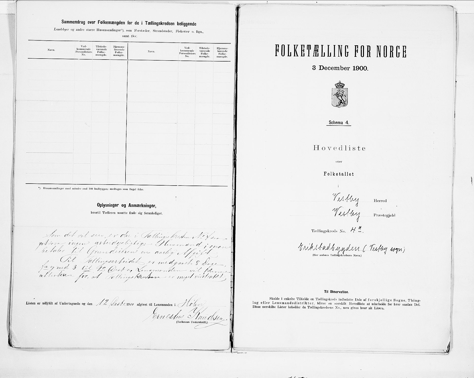 SAO, 1900 census for Vestby, 1900, p. 12