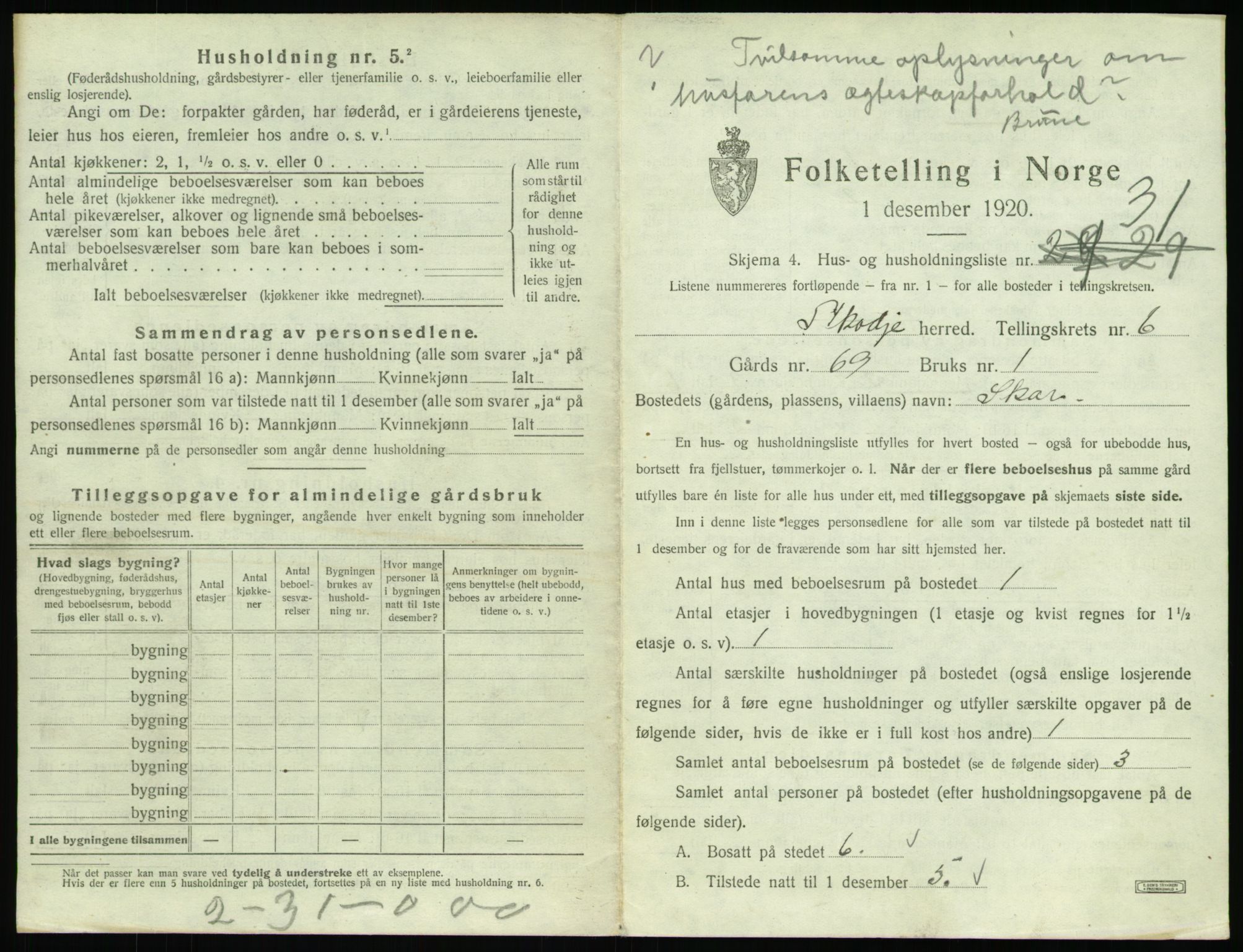 SAT, 1920 census for Skodje, 1920, p. 461