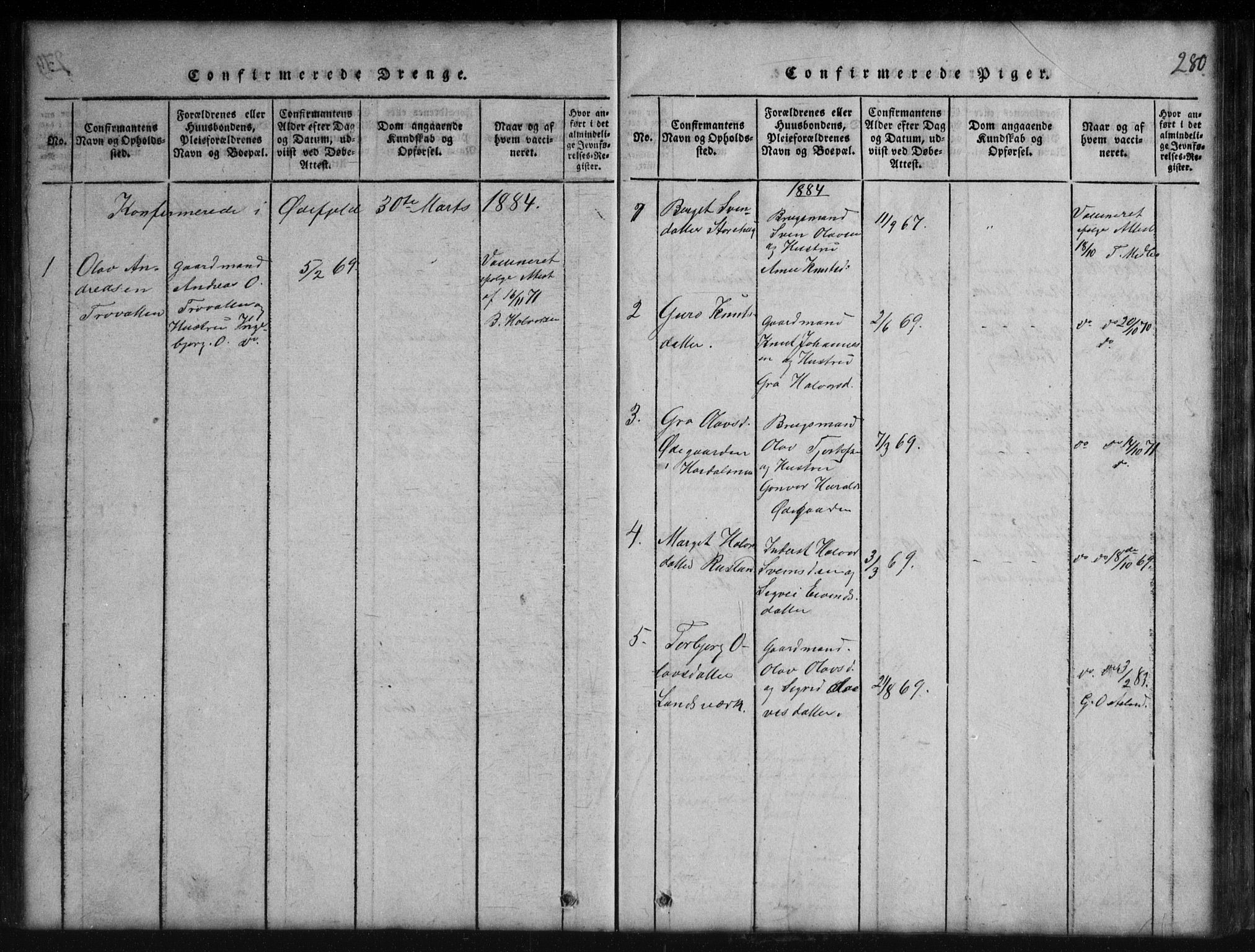 Rauland kirkebøker, SAKO/A-292/G/Gb/L0001: Parish register (copy) no. II 1, 1815-1886, p. 280