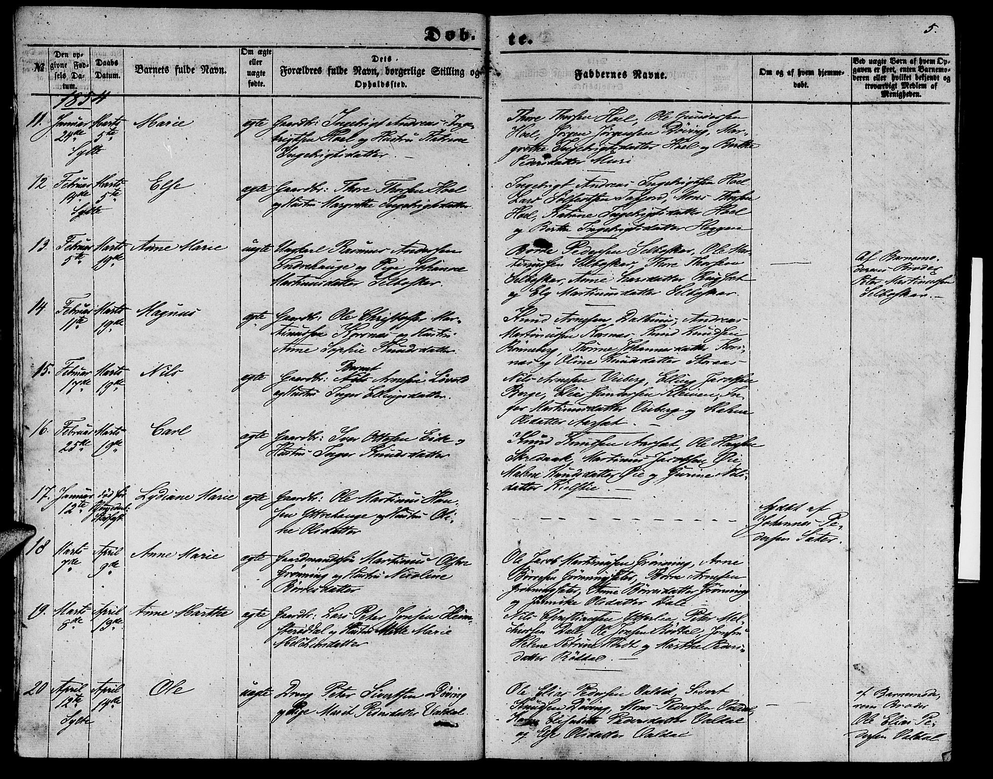 Ministerialprotokoller, klokkerbøker og fødselsregistre - Møre og Romsdal, AV/SAT-A-1454/519/L0261: Parish register (copy) no. 519C02, 1854-1867, p. 5